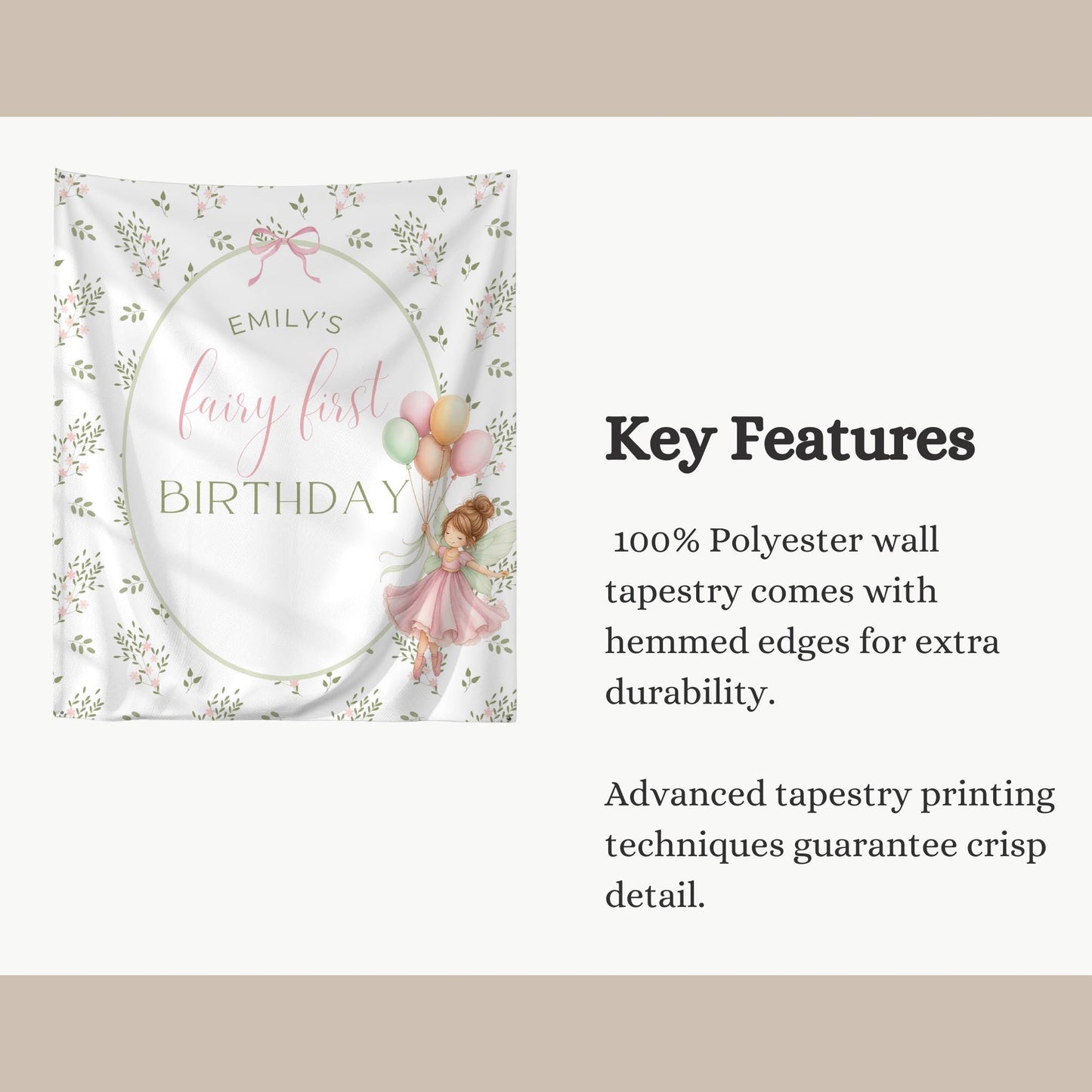 Fairy First Birthday Banner, Magical Fairy Party Decor, Custom Name Sign, Enchanted Birthday Celebration