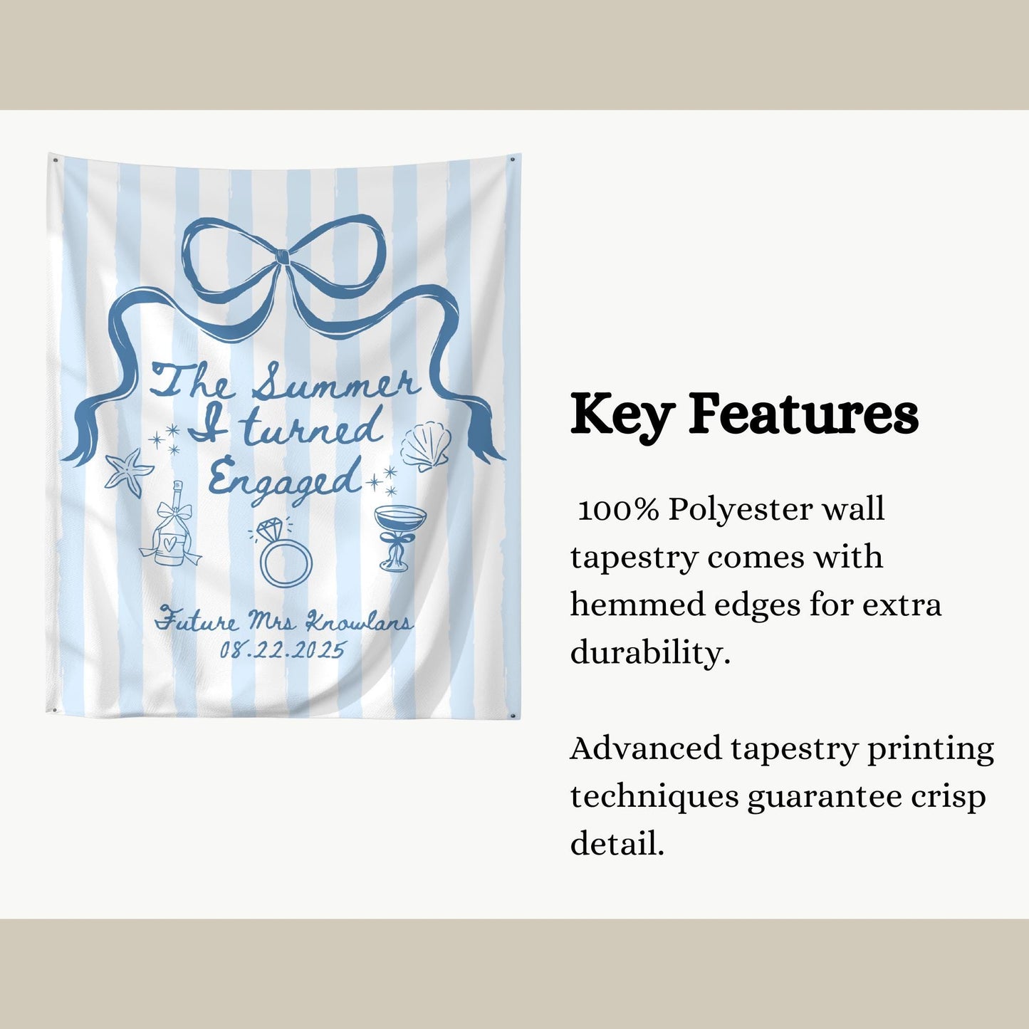 The Summer I Turned Engaged Banner Personalized Coastal Beach Bachelorette Party Decor Engagement Bridal Shower Photo Backdrop