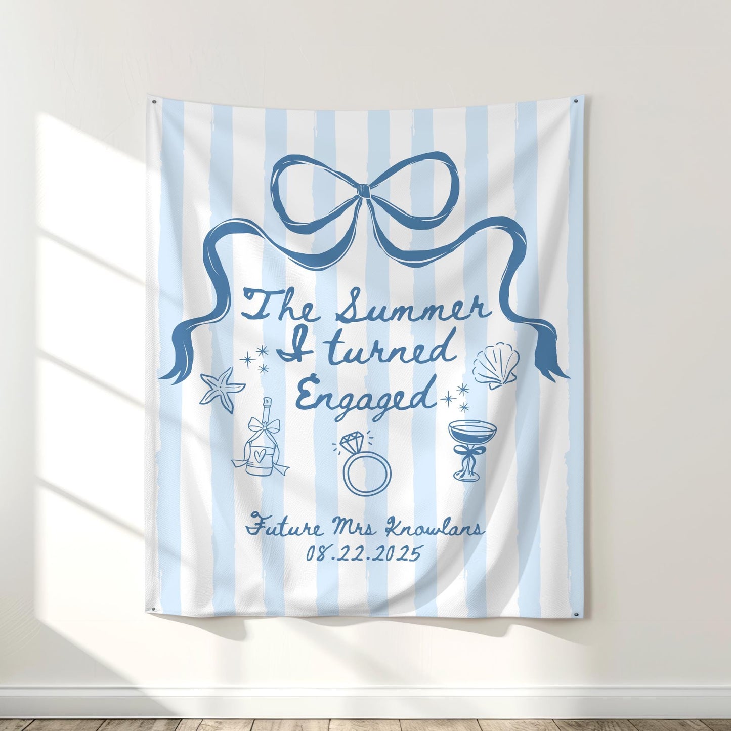 The Summer I Turned Engaged Banner Personalized Coastal Beach Bachelorette Party Decor Engagement Bridal Shower Photo Backdrop