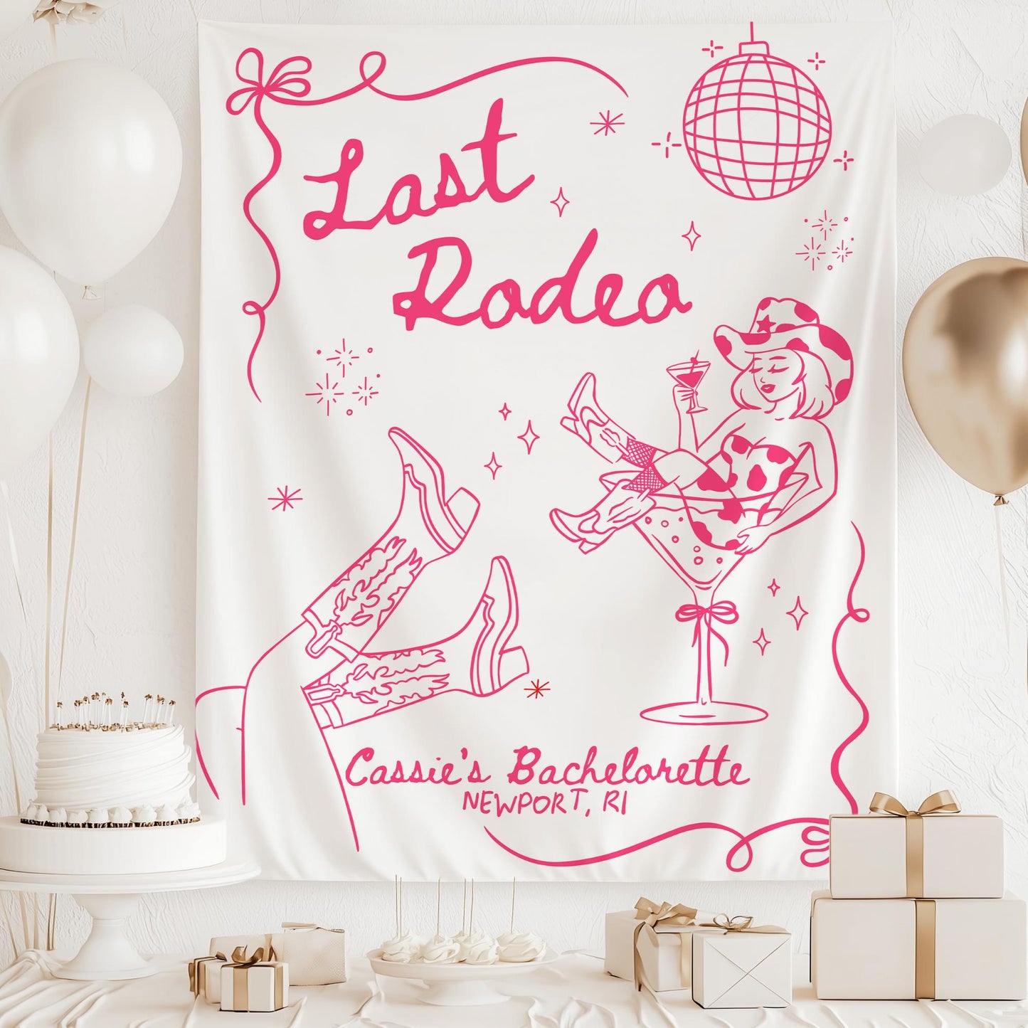 Last Rodeo Disco Cowboy Bachelorette Banner, Custom Party Decor for Your Final Hoedown Celebration