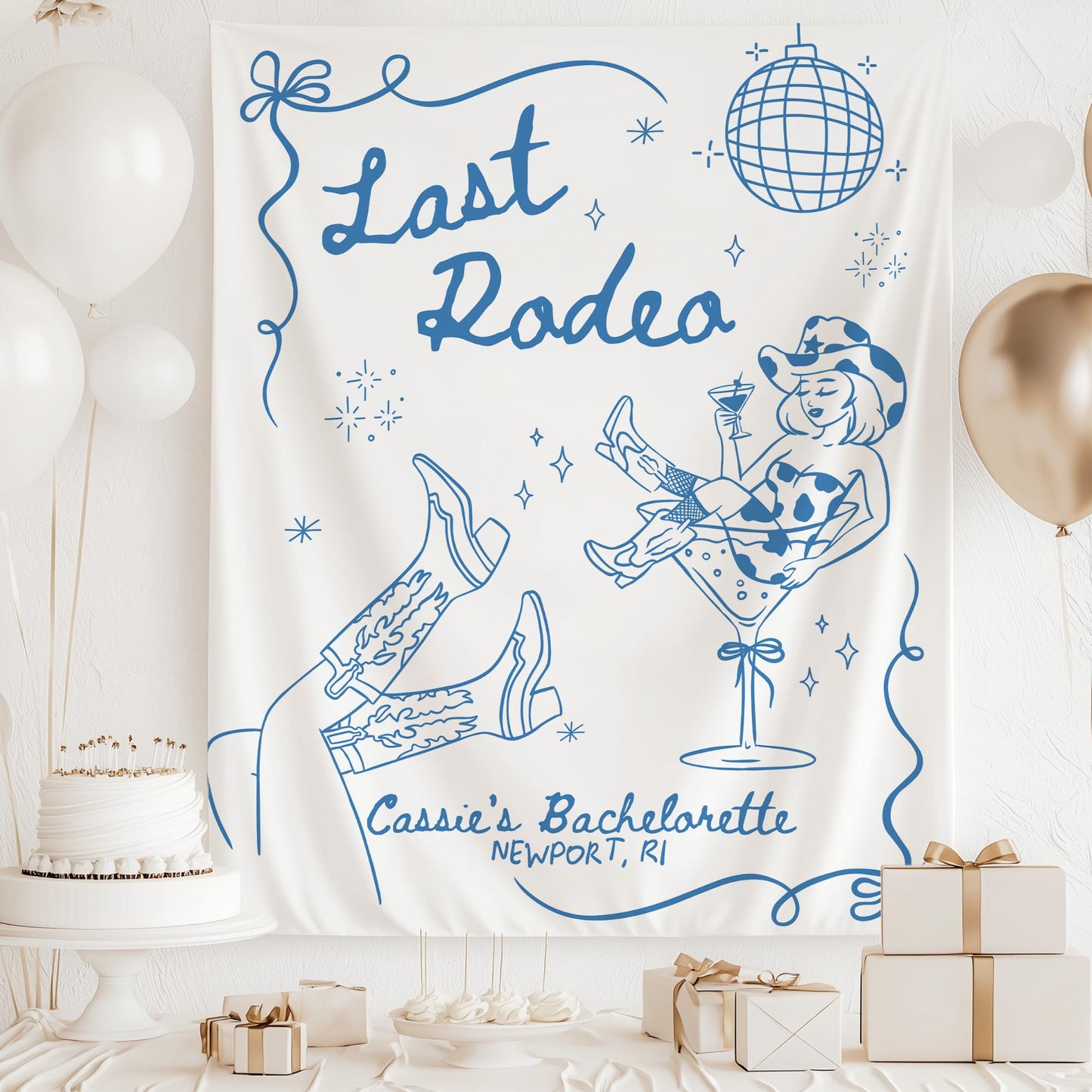 Last Rodeo Disco Cowboy Party Banner, Personalized Bachelorette Decorations for Your Final Hoedown