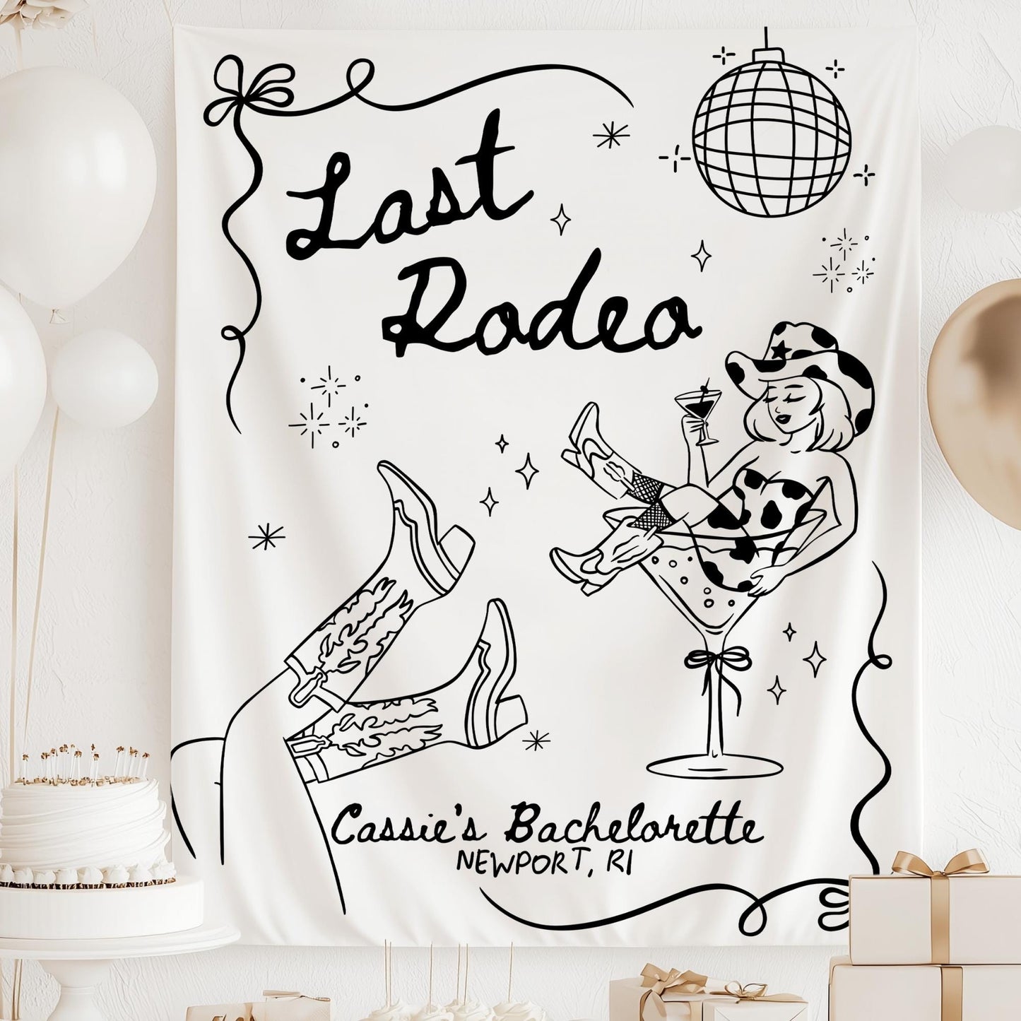 Last Rodeo Disco Cowboy Banner, Personalized Bachelorette Party Decor, Custom Hoedown Decorations