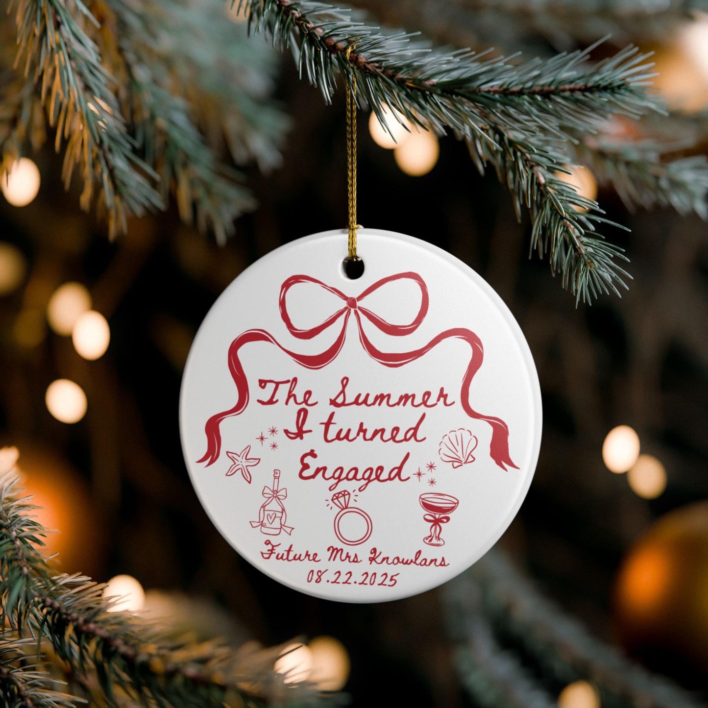 The Summer I Got Engaged Ornament, Unique Engagement Keepsake, Personalized Bridal Shower Gift, Wedding Decor