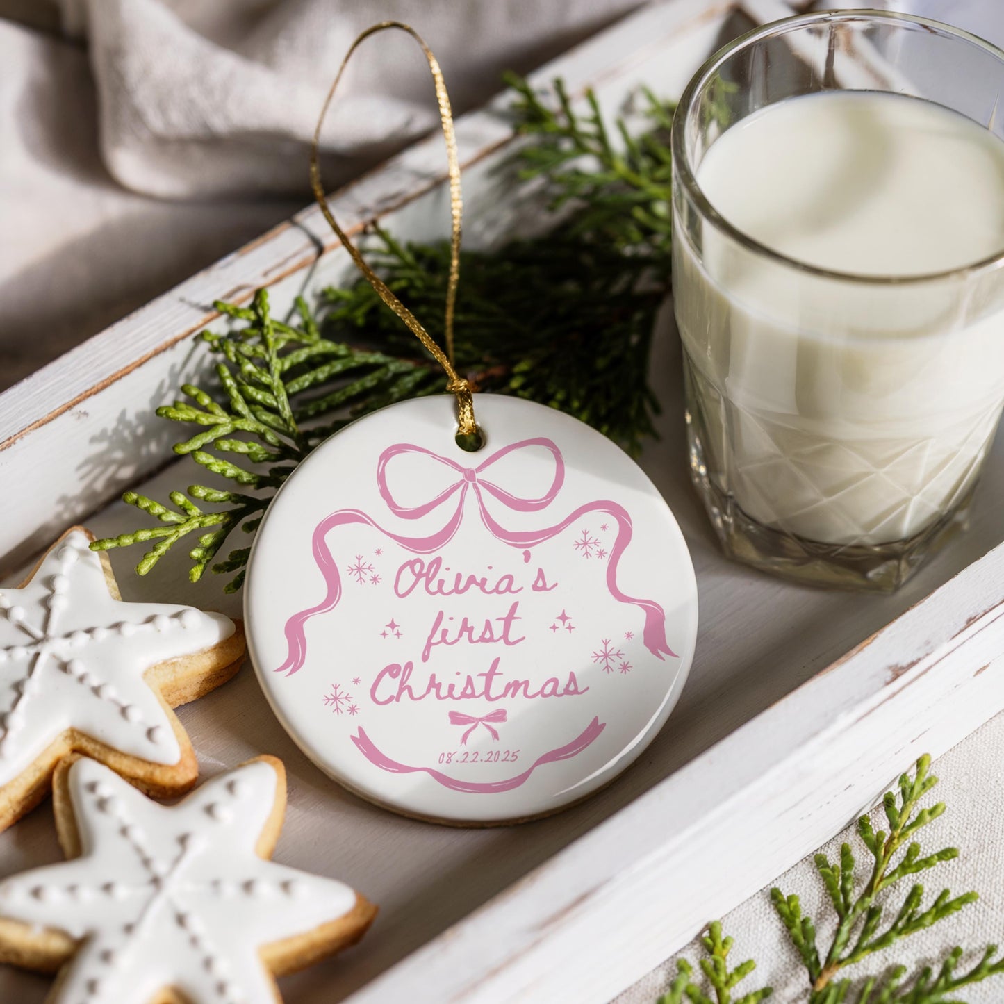 Baby Girl First Christmas Ornament, Custom Baby Name Keepsake, Personalized Holiday Gift, Adorable Christmas Decor