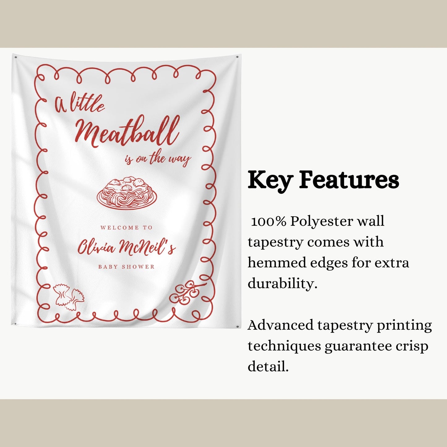 A Little Meatball is on the way Baby Shower Backdrop Italian Baby Shower Welcome Sign Pasta Theme Banner Personalized Decor Spaghetti Party
