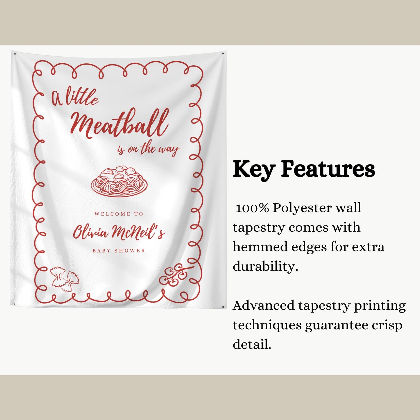 A Little Meatball is on the way Baby Shower Backdrop Italian Baby Shower Welcome Sign Pasta Theme Banner Personalized Decor Spaghetti Party