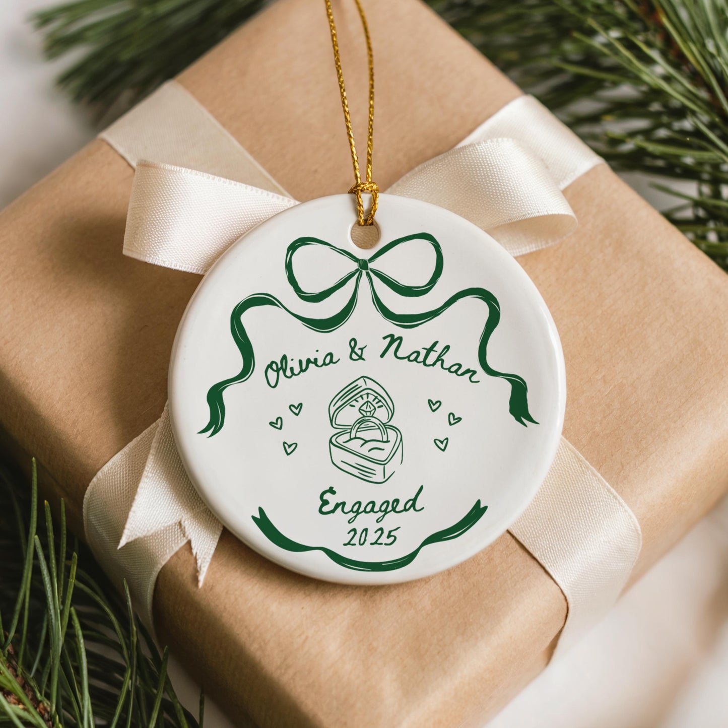 engaged christmas ornament, custom, couples gift, personalized, engagement, keepsake, first Christmas