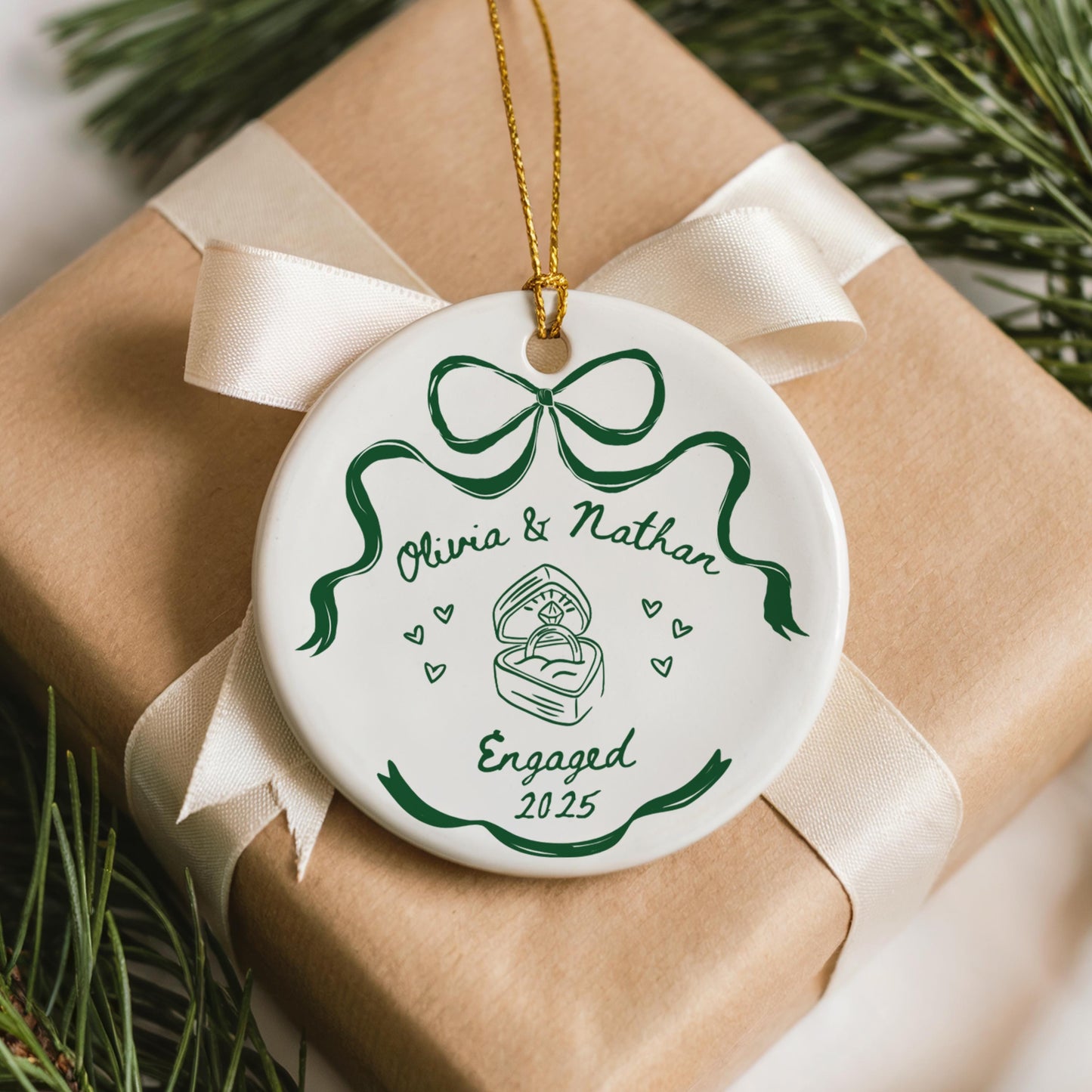 engaged christmas ornament, custom, couples gift, personalized, engagement, keepsake, first Christmas