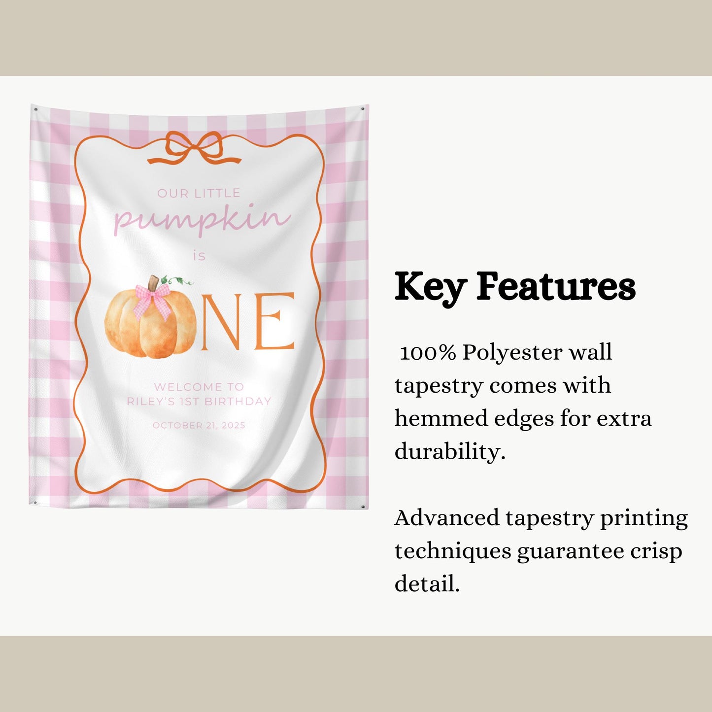 Our Little Pumpkin is One Banner, Pink Gingham Decor, Baby Girl First Birthday