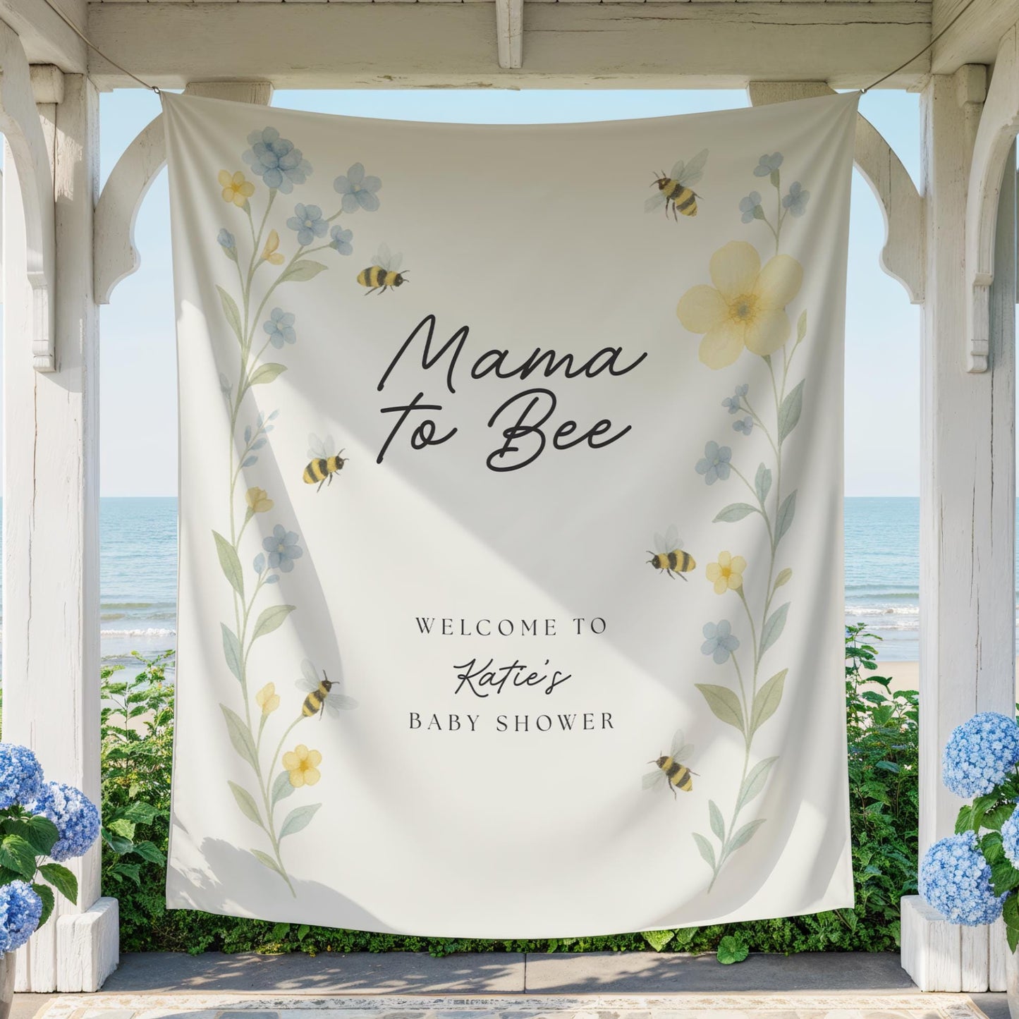 Mama to Bee Baby Shower Banner, Sweet Bee Decor, Honeycomb Party Supplies, Gender Reveal Celebration