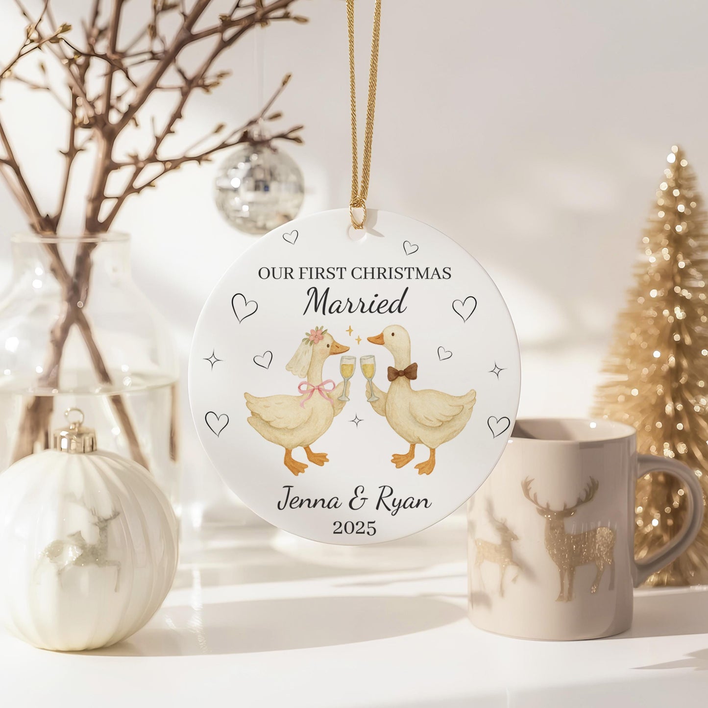 Silly Goose Newlywed Ornament First Christmas Married 2025 Ceramic Ornament, Cute Couples Christmas Keepsake