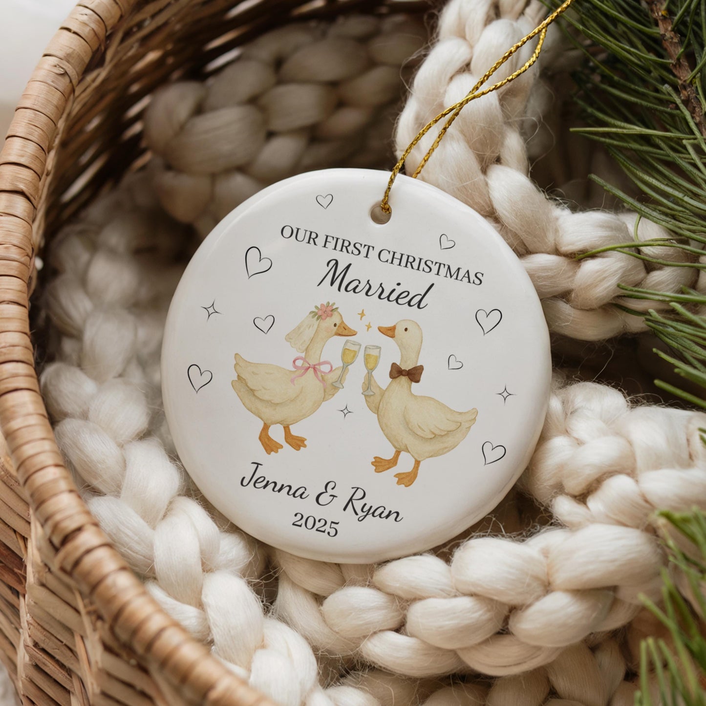 First Christmas Married Silly Goose Ornament Newlywed Christmas Gift Married Goose Keepsake Ceramic Ornament Couple Best Friend Wedding Gift