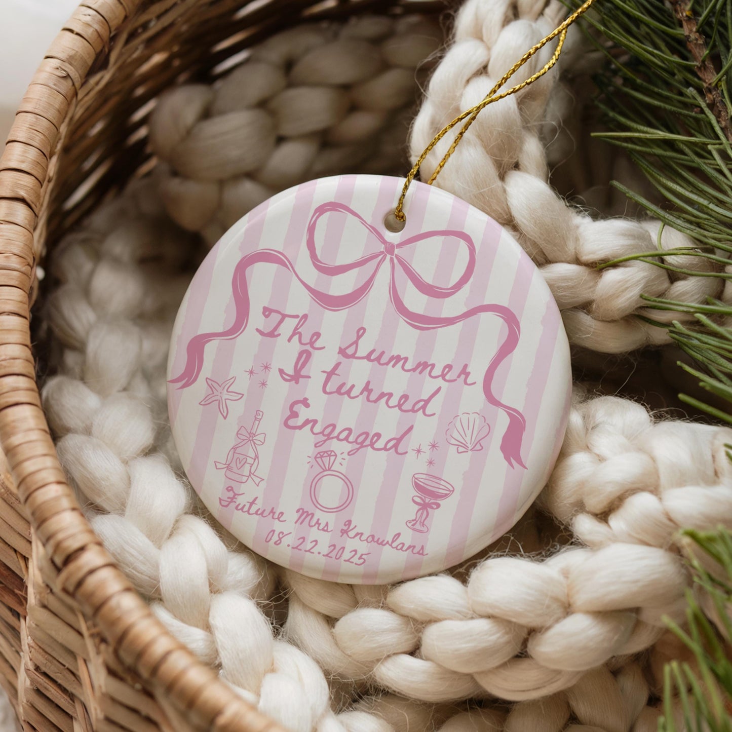 The Summer I Turned Engaged Ornament Custom Engagement Christmas Ornament Personalized Newly Engaged Gift Bridal Shower Engagement Ornament