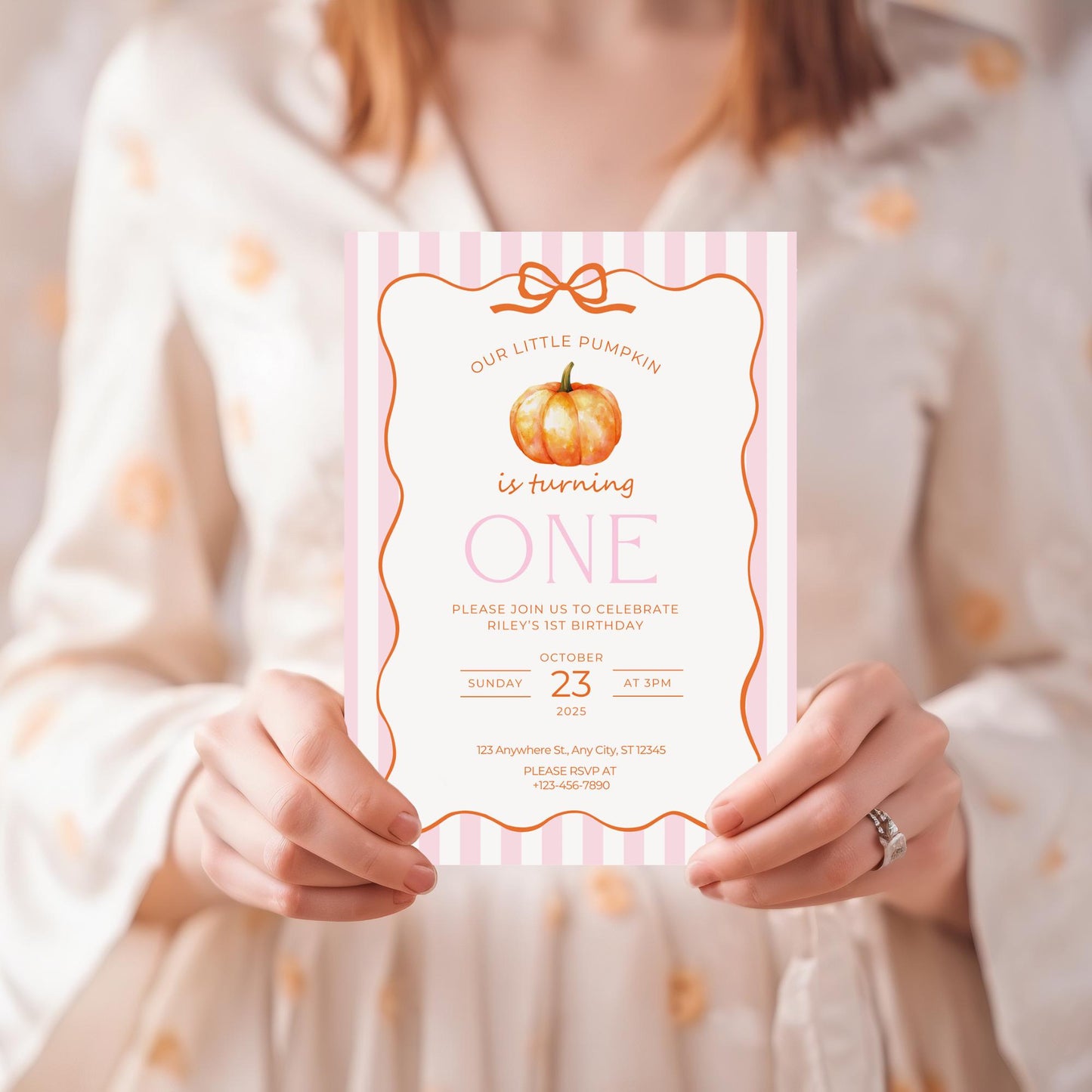 Our Little Pumpkin First Birthday Invitation Girl Fall Birthday Invite Pink Pumpkin Theme Editable Autumn One Printable Template Canva