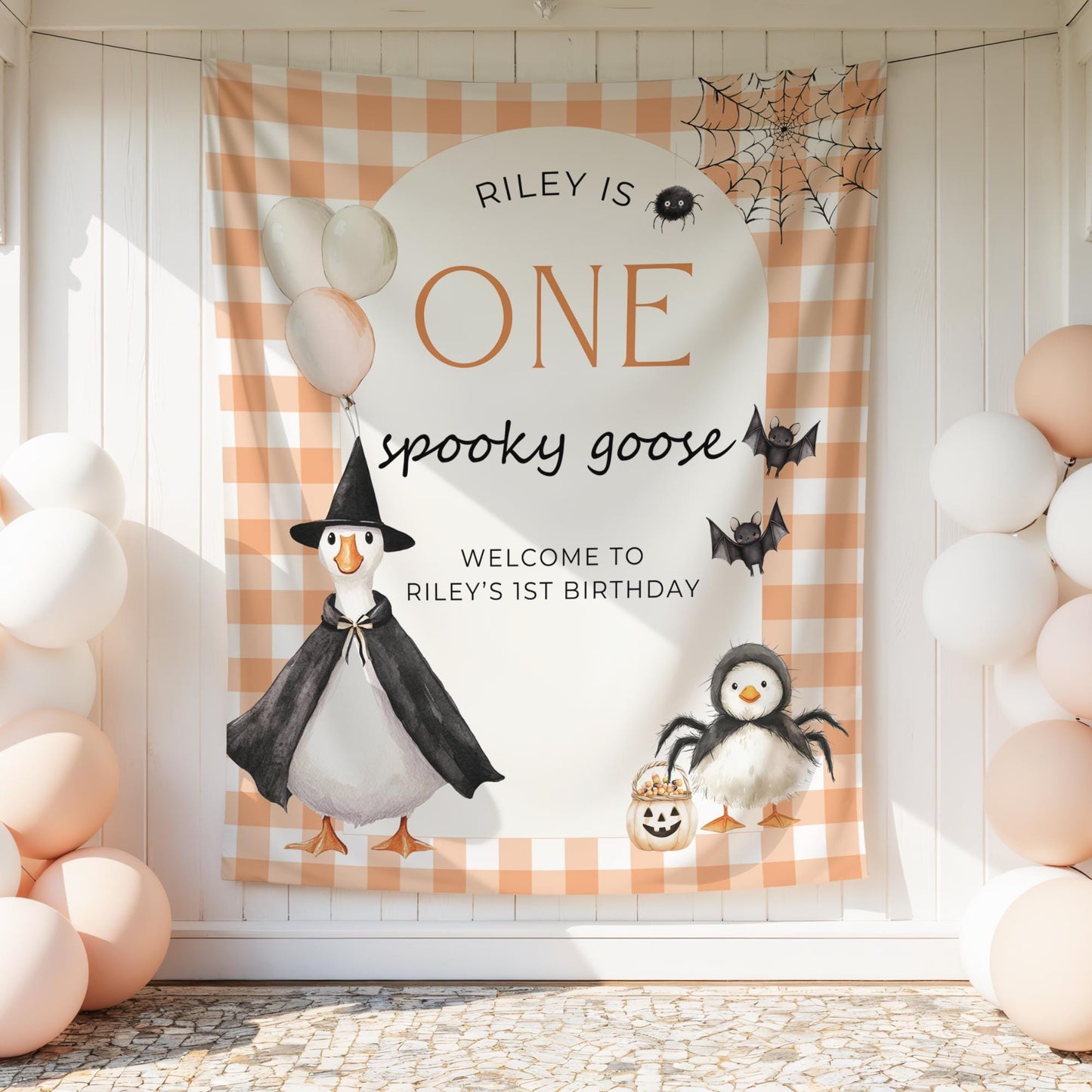 Halloween Birthday Personalized Banner 1st Birthday One Spooky Goose Party Decor Photo Backdrop Spooky One Custom Sign First Boo Day