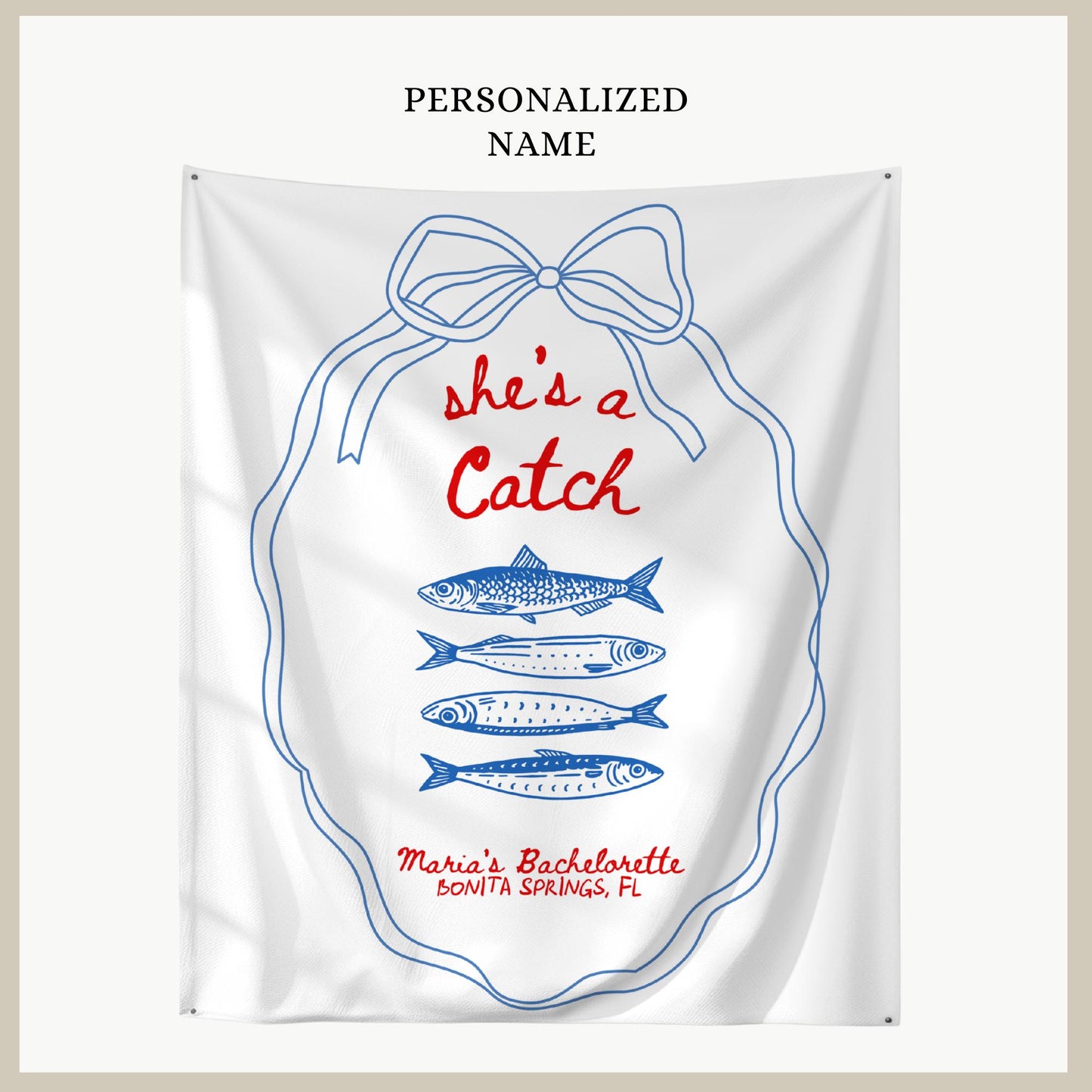 She's a Catch Bachelorette Banner Custom Fishing Theme Bachelorette Decor East Coast Bridal Shower Photo Backdrop Coastal Bachelorette Sign