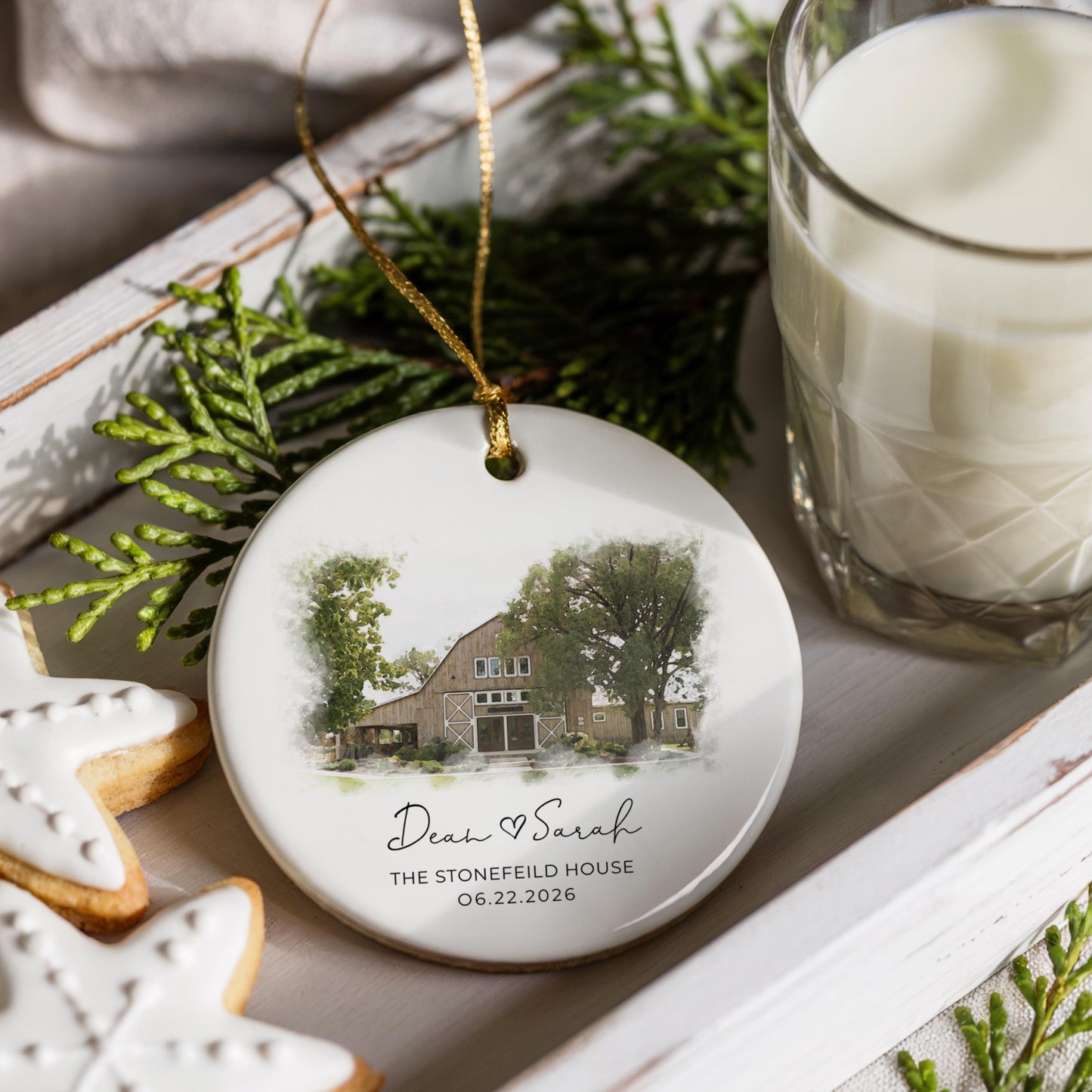 Wedding Venue Ornament, Custom Christmas Keepsake Gift for Newlyweds, Personalized Wedding Decoration