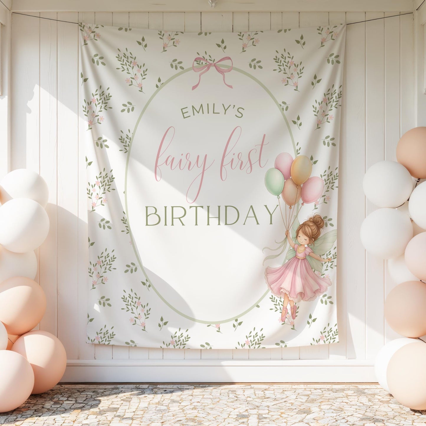 Fairy First Birthday Banner, Enchanted Garden Decor, Custom Name Banner, Magical Birthday Party Supplies
