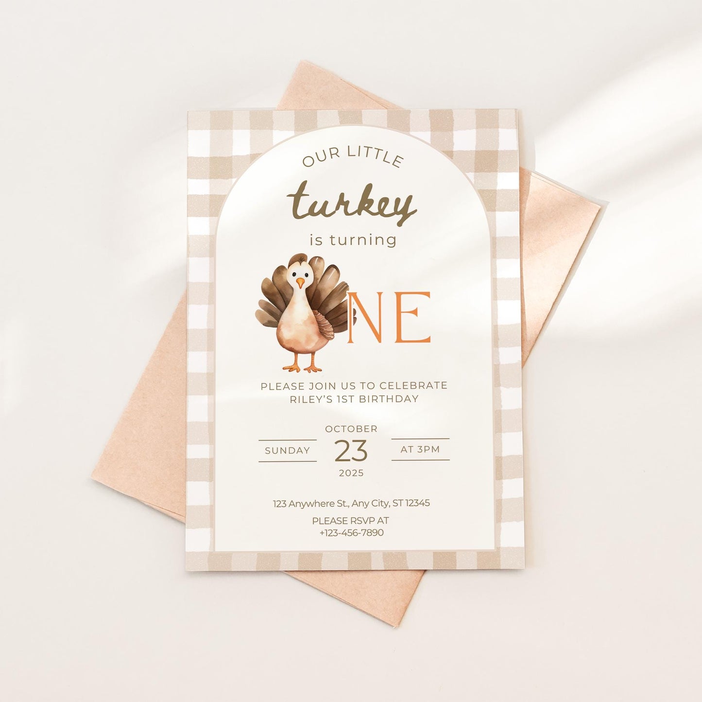 Our Little Turkey Is Turning One Birthday Invitation Thanksgiving theme Birthday invite Turkey 1st Birthday Fall First Birthday Evite
