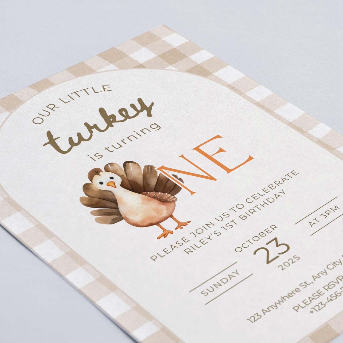 Our Little Turkey Is Turning One Birthday Invitation Thanksgiving theme Birthday invite Turkey 1st Birthday Fall First Birthday Evite