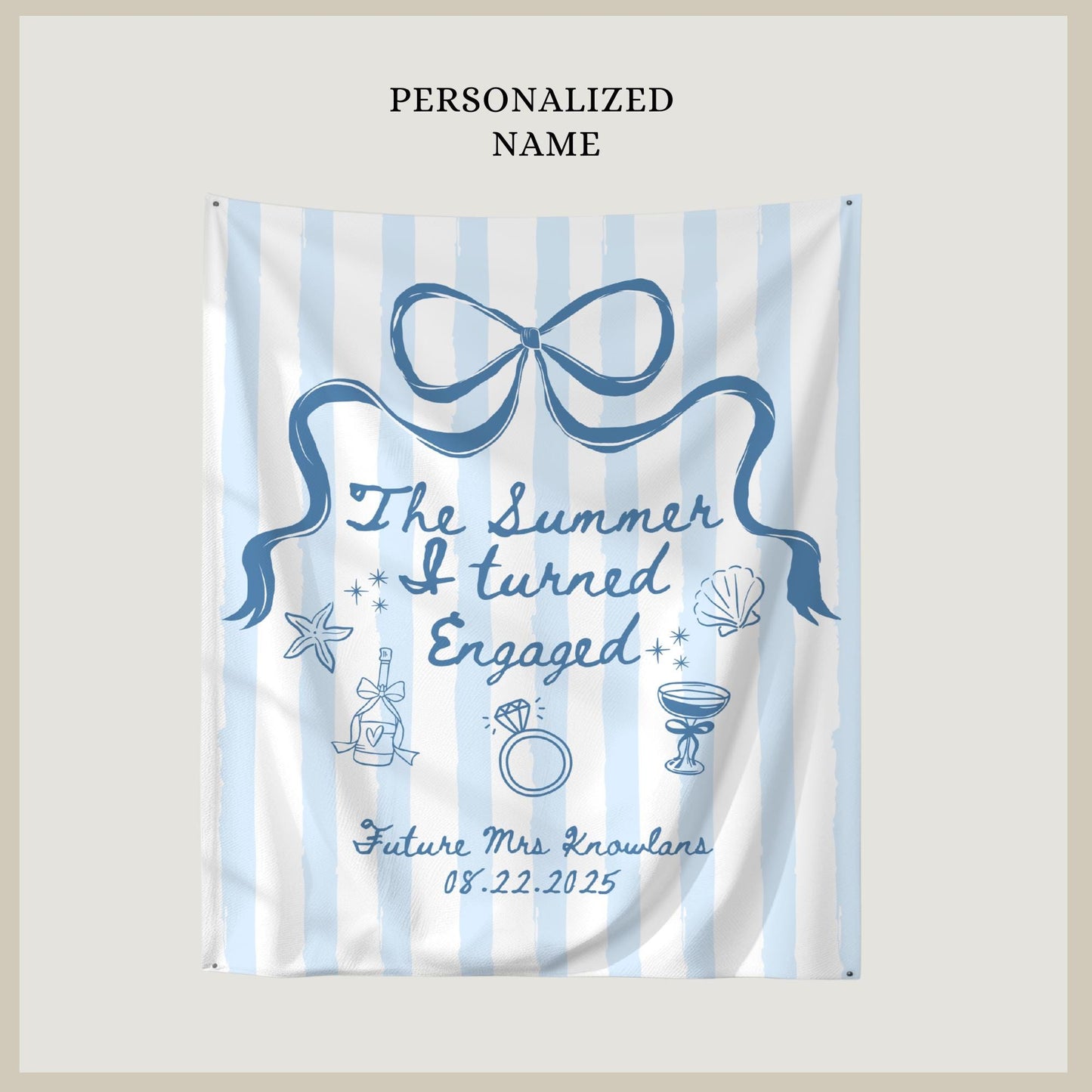 The Summer I Turned Engaged Banner Personalized Coastal Beach Bachelorette Party Decor Engagement Bridal Shower Photo Backdrop