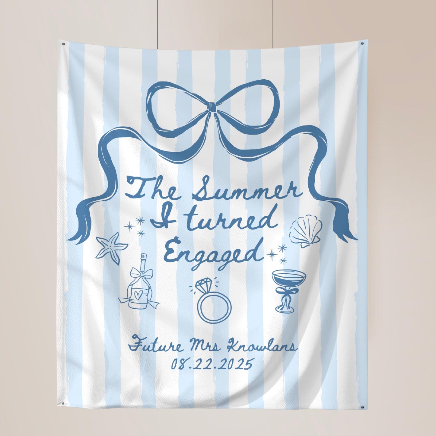 The Summer I Turned Engaged Banner Personalized Coastal Beach Bachelorette Party Decor Engagement Bridal Shower Photo Backdrop