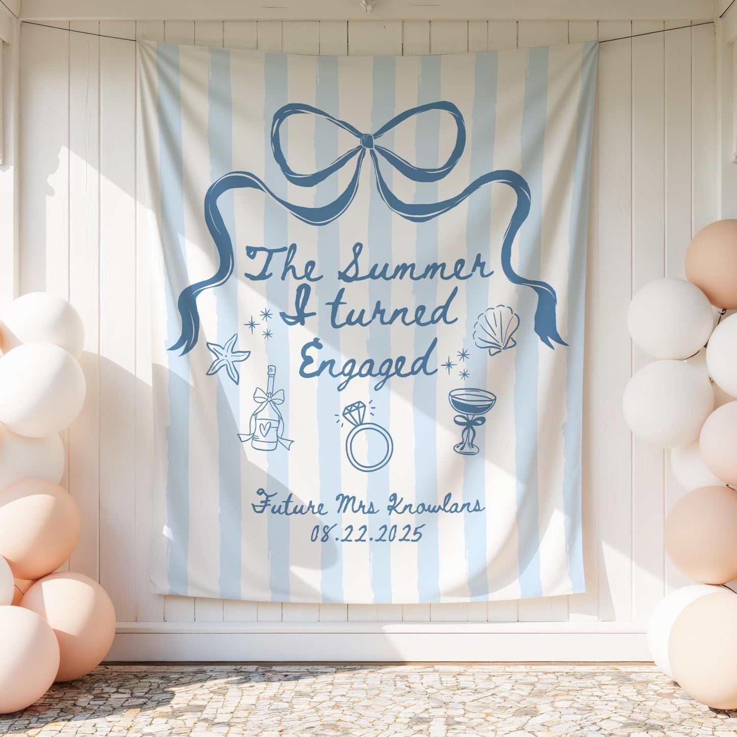 The Summer I Turned Engaged Banner Personalized Coastal Beach Bachelorette Party Decor Engagement Bridal Shower Photo Backdrop