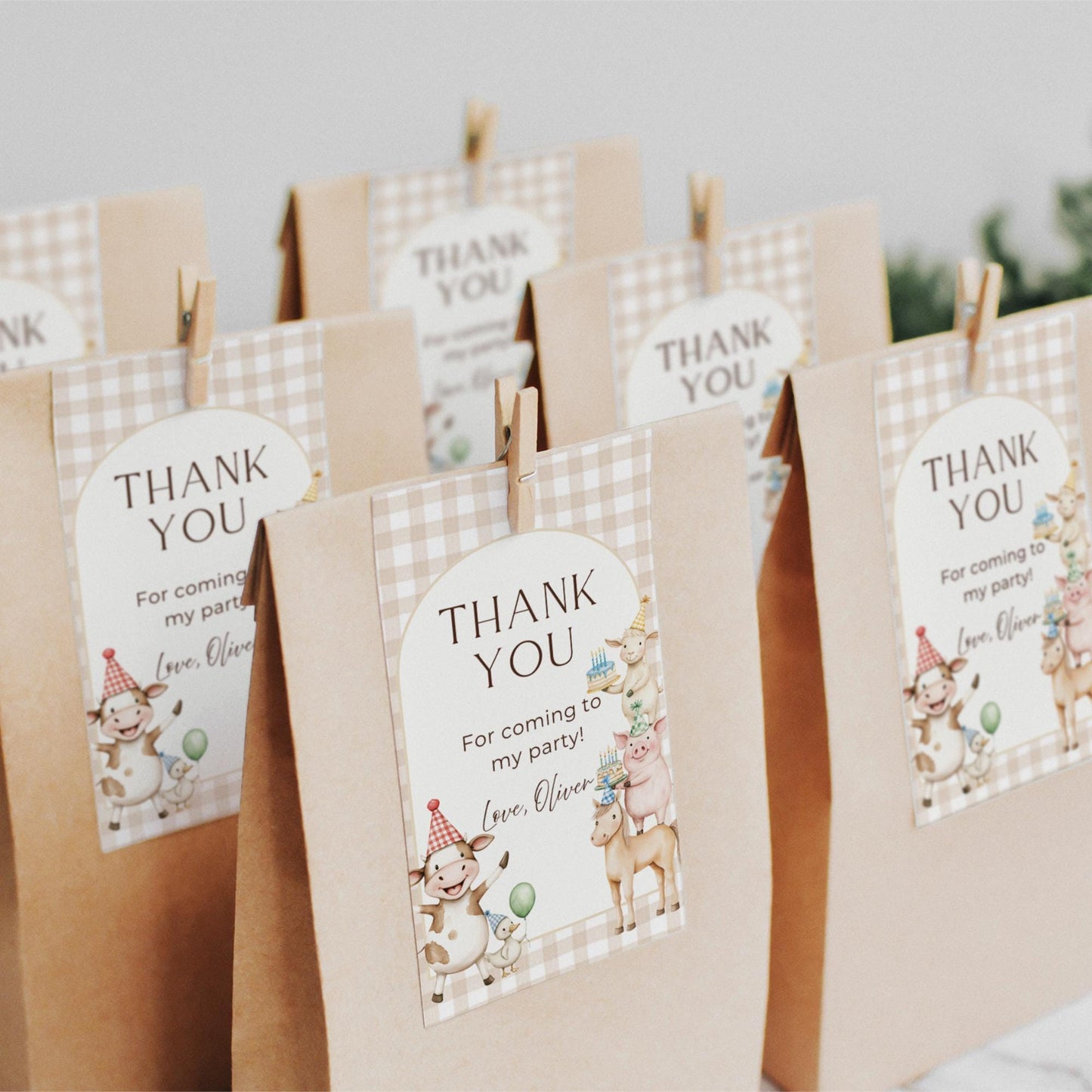Farm Animal Birthday Thank You Tag, Editable Farmyard Animal Gift Labels, Digital Download for Kids' Parties