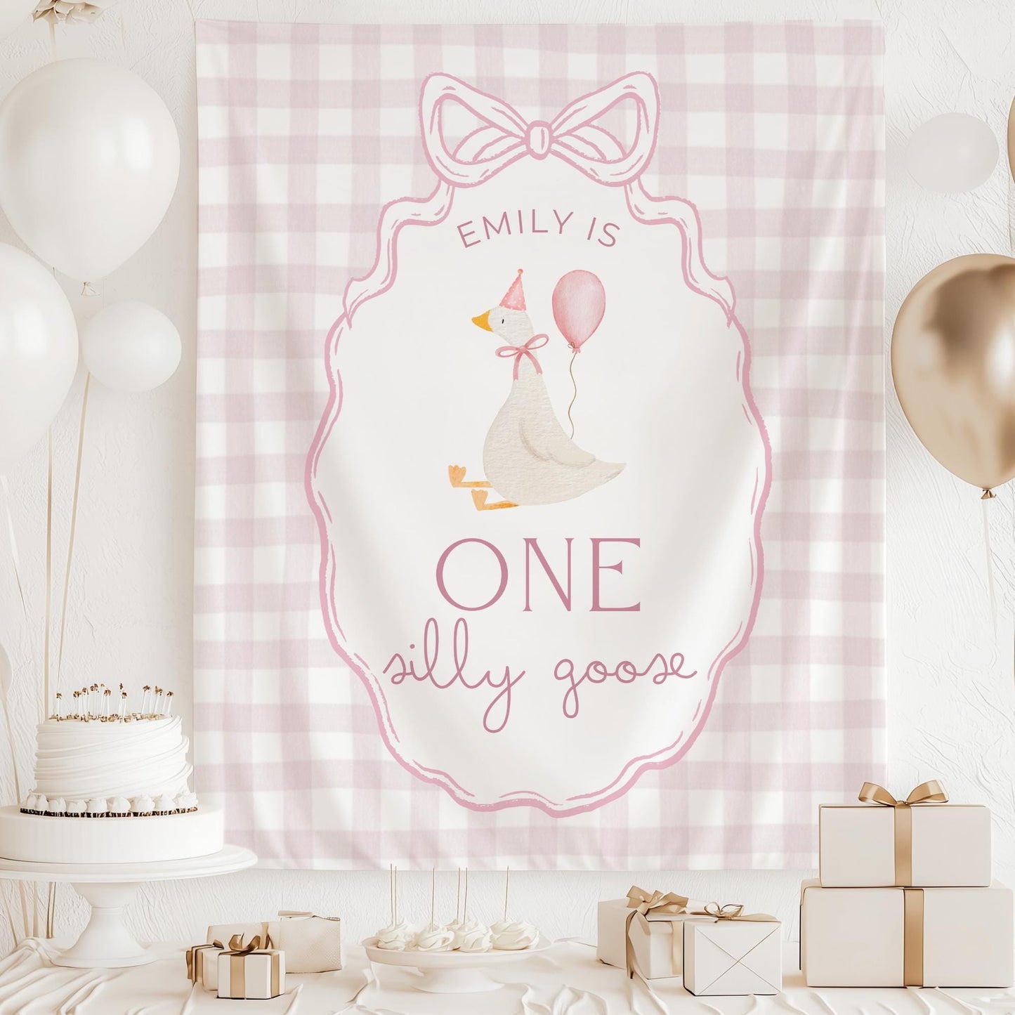 One Silly Goose Birthday Personalized Banner 1st Birthday Silly Goose Party Decor Photo Backdrop Goose Custom Banner First Birthday Ideas