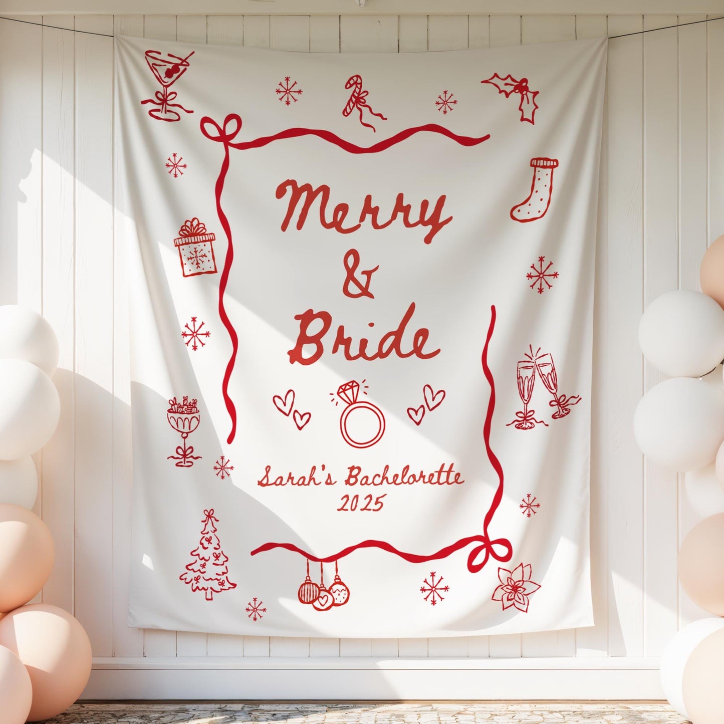 Merry and Bride Bachelorette Banner, Festive Party Decor, Bridal Shower Ideas, Wedding Celebration Essentials