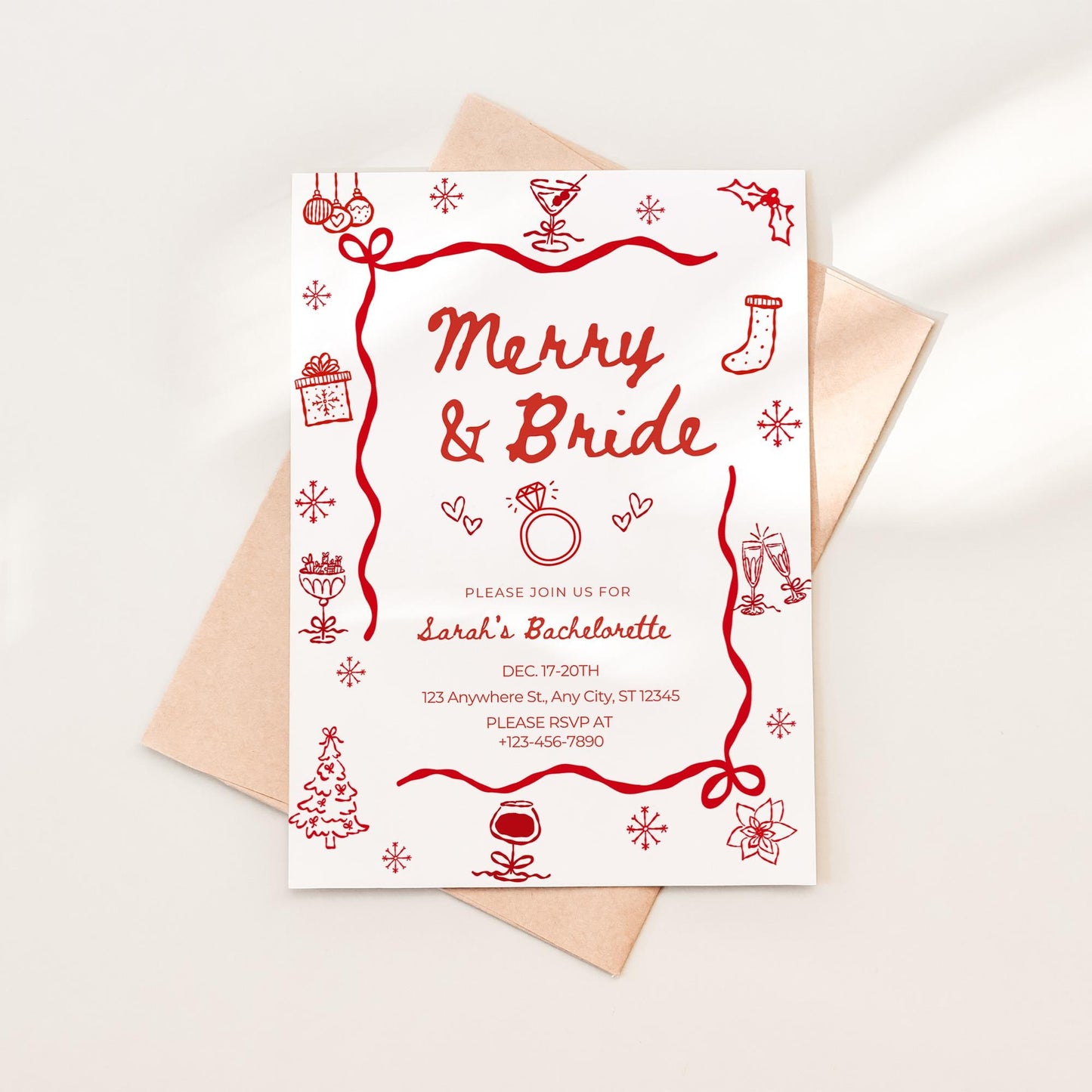Merry and Bride Bachelorette Invitation Template Editable Christmas Bridal Shower Invite Christmas Party Itinerary Christmas Party Ideas