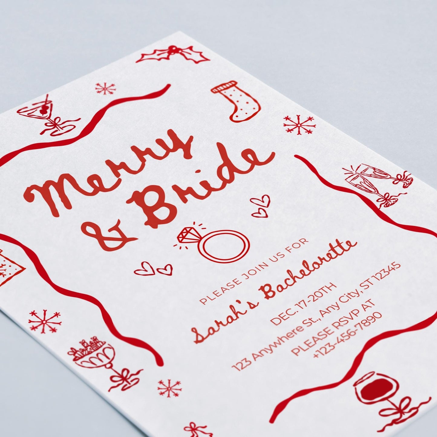 Merry and Bride Bachelorette Invitation Template Editable Christmas Bridal Shower Invite Christmas Party Itinerary Christmas Party Ideas