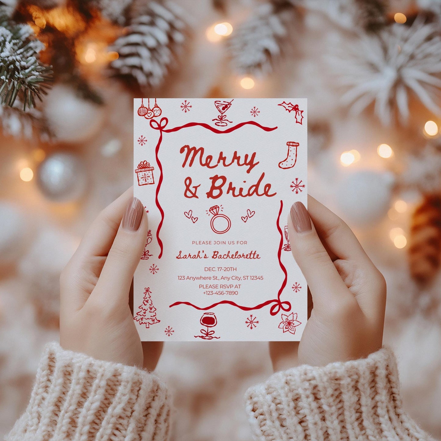 Merry and Bride Bachelorette Invitation Template Editable Christmas Bridal Shower Invite Christmas Party Itinerary Christmas Party Ideas