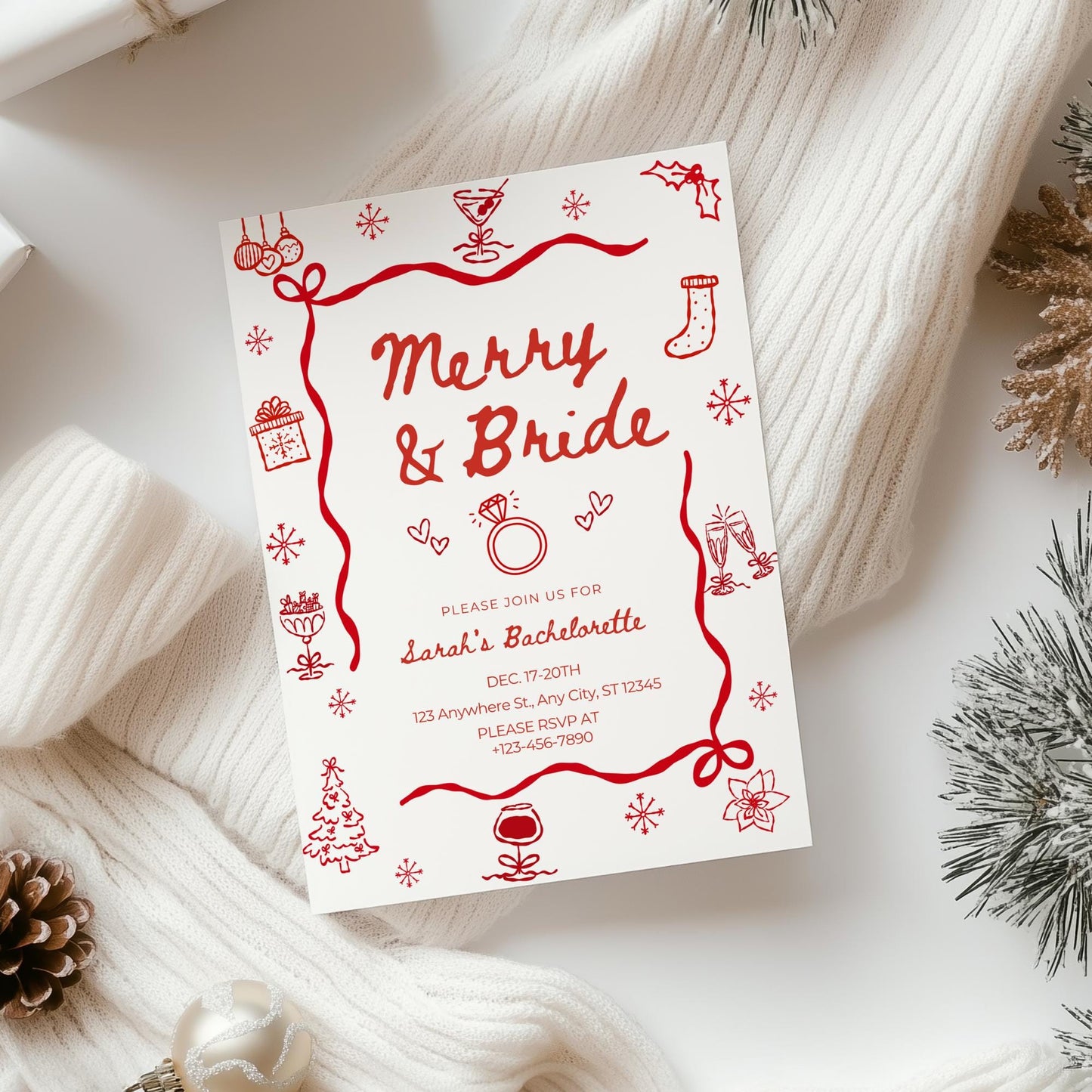 Merry and Bride Bachelorette Invitation Template Editable Christmas Bridal Shower Invite Christmas Party Itinerary Christmas Party Ideas