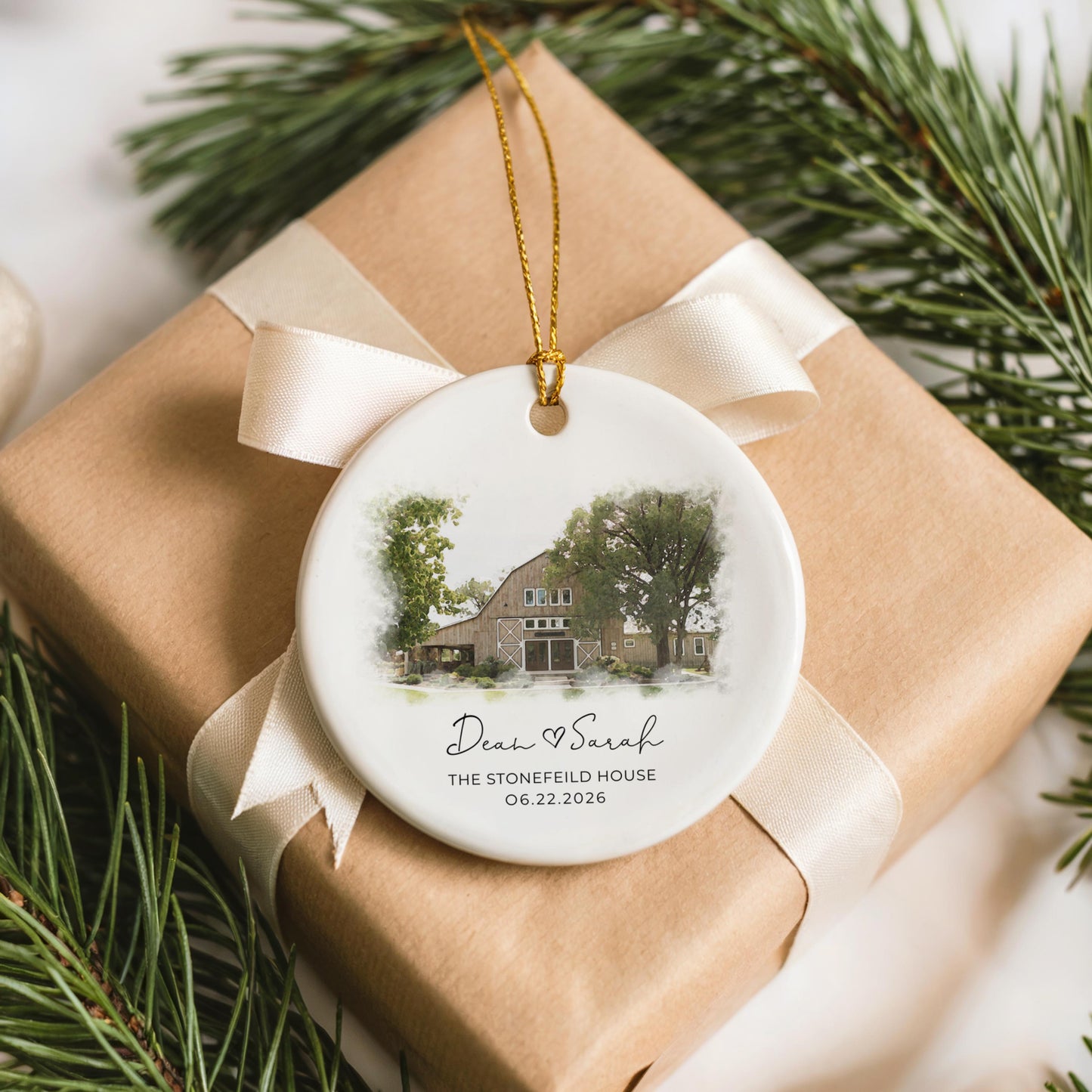 Wedding Venue Ornament, Custom Keepsake for Newlyweds, Personalized Christmas Gift, Unique Wedding Decoration Wedding Ornament Personalized Wedding Venue Watercolor Ornament Just Married Bauble Wedding Gift For Couple Newlywed Gift