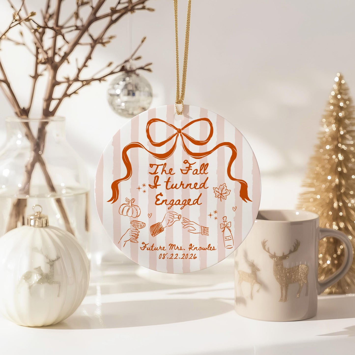 The Fall I Turned Engaged Ornament Bride to Be Christmas Gift Future Mr and Mrs Ceramic Ornament for Couple Best Friend Engagement Gift