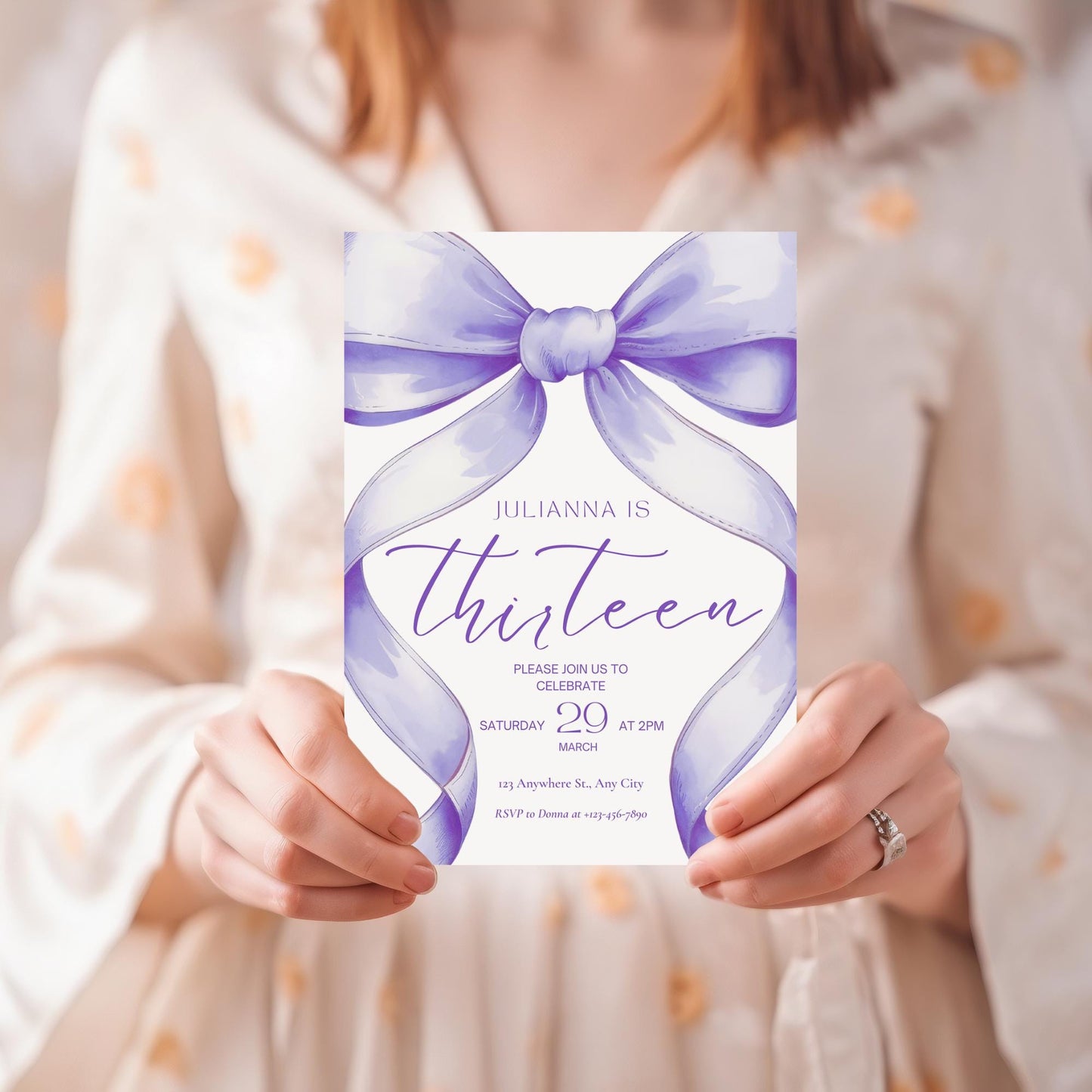 13th birthday invitation girl Purple Coquette Invite 13 year old girl Birthday Girl thirteenth Purple Bow Birthday Teen Birthday Party