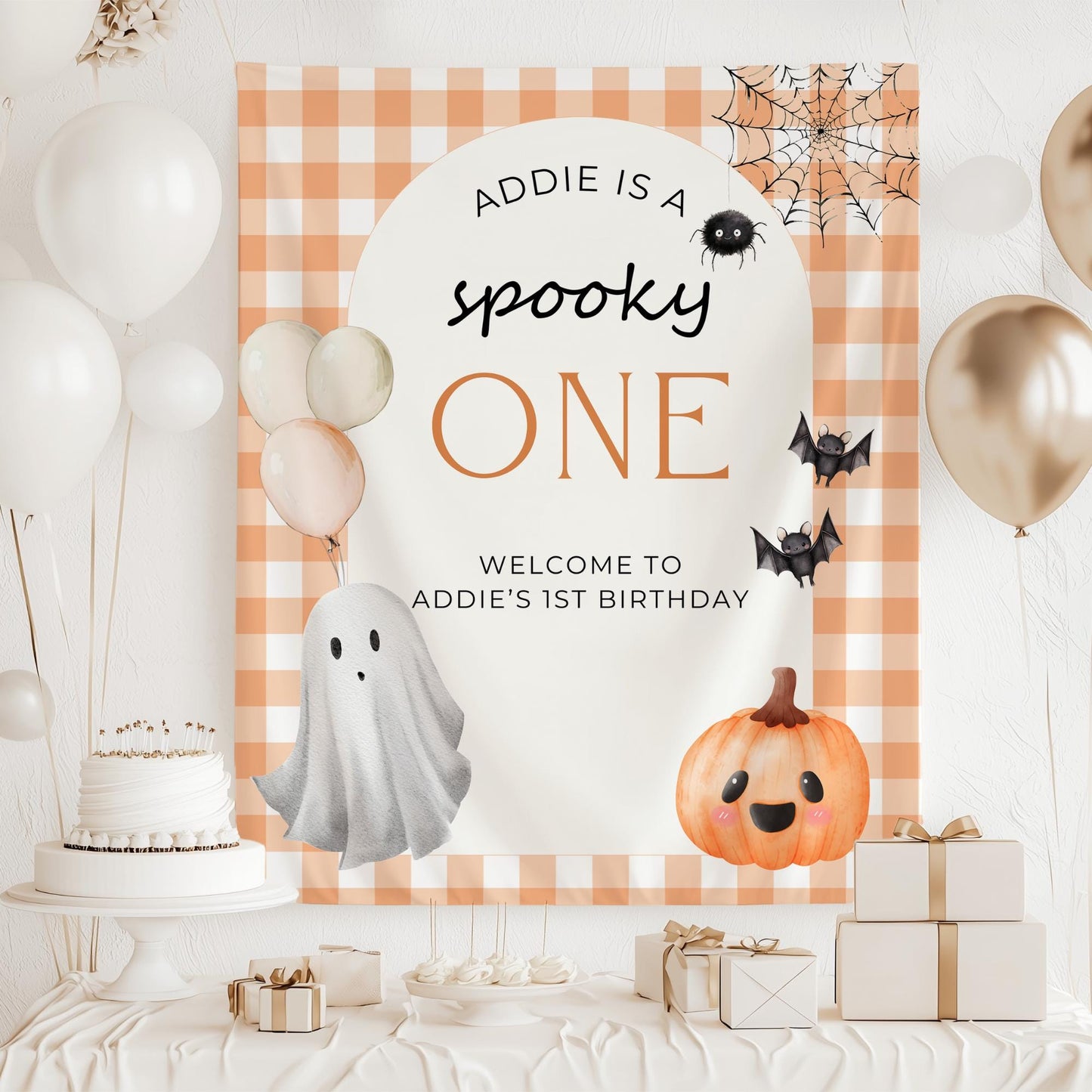 Spooky One Birthday Banner, Cute Ghost High Chair Decor, Halloween First Birthday Party, Pink Banner