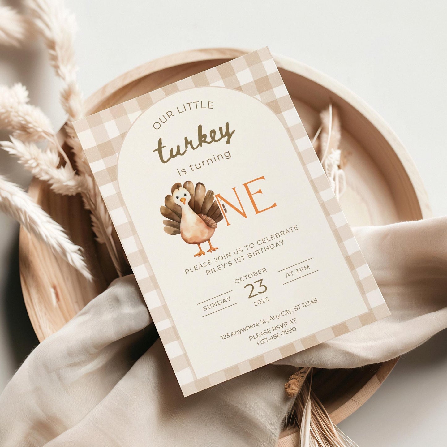 Our Little Turkey Is Turning One Birthday Invitation Thanksgiving theme Birthday invite Turkey 1st Birthday Fall First Birthday Evite