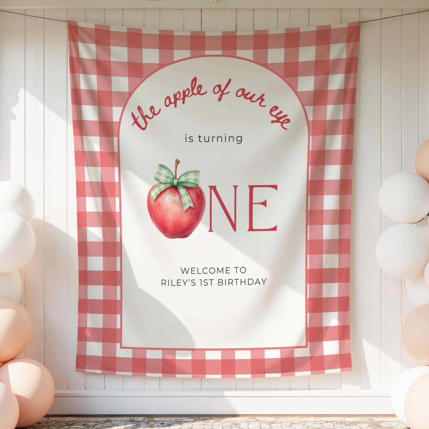 Apple of our eye is One First Birthday Banner 1st Birthday Autumn Party Decor Photo Backdrop Apple theme Custom Banner Fall Welcome sign