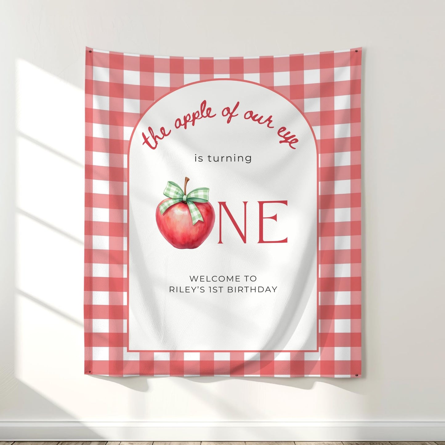 Apple of our eye is One First Birthday Banner 1st Birthday Autumn Party Decor Photo Backdrop Apple theme Custom Banner Fall Welcome sign