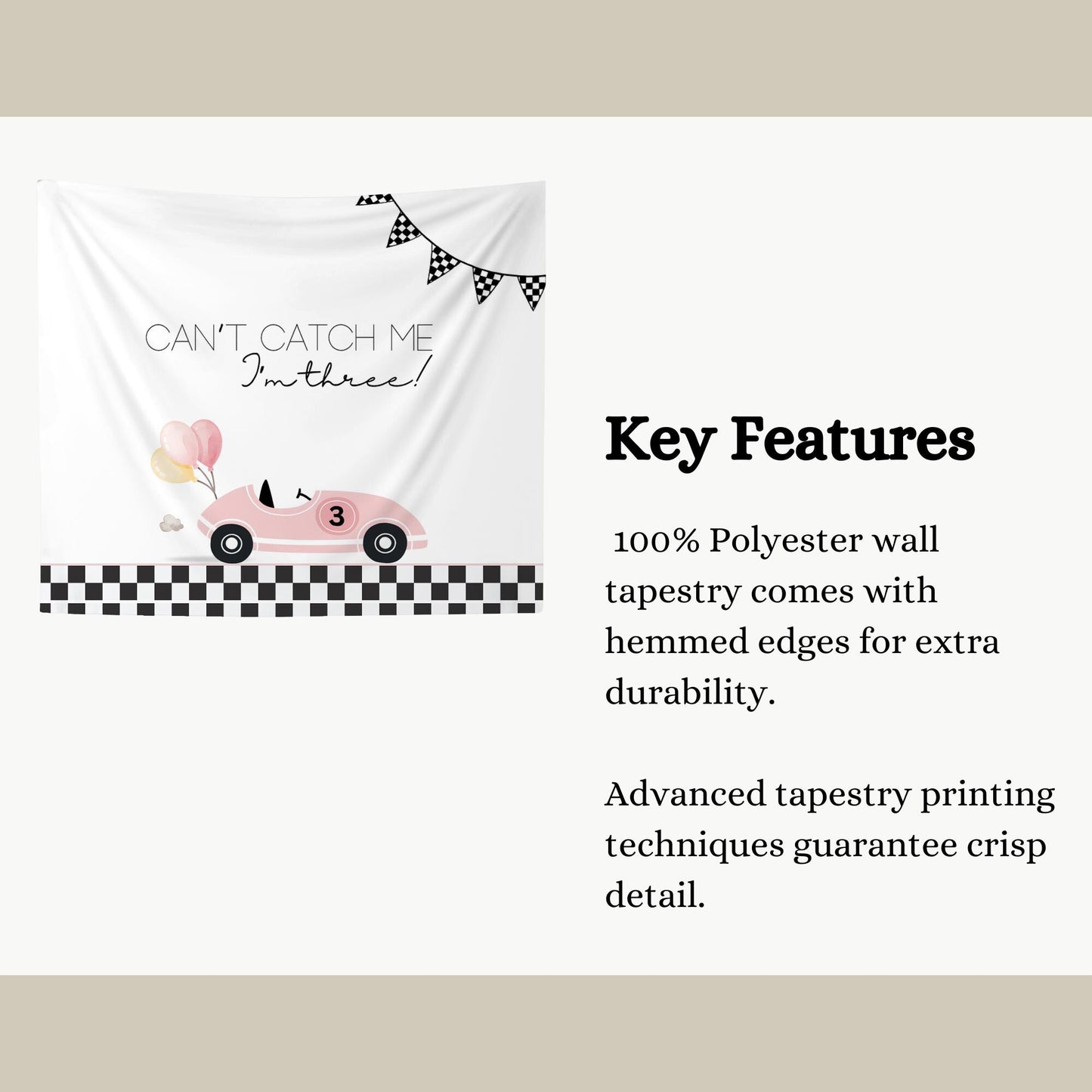 Racecar 3rd Birthday Personalized Banner Girl Can't catch me I'm Three Party Decor Photo Backdrop Racing Custom Banner Race Track