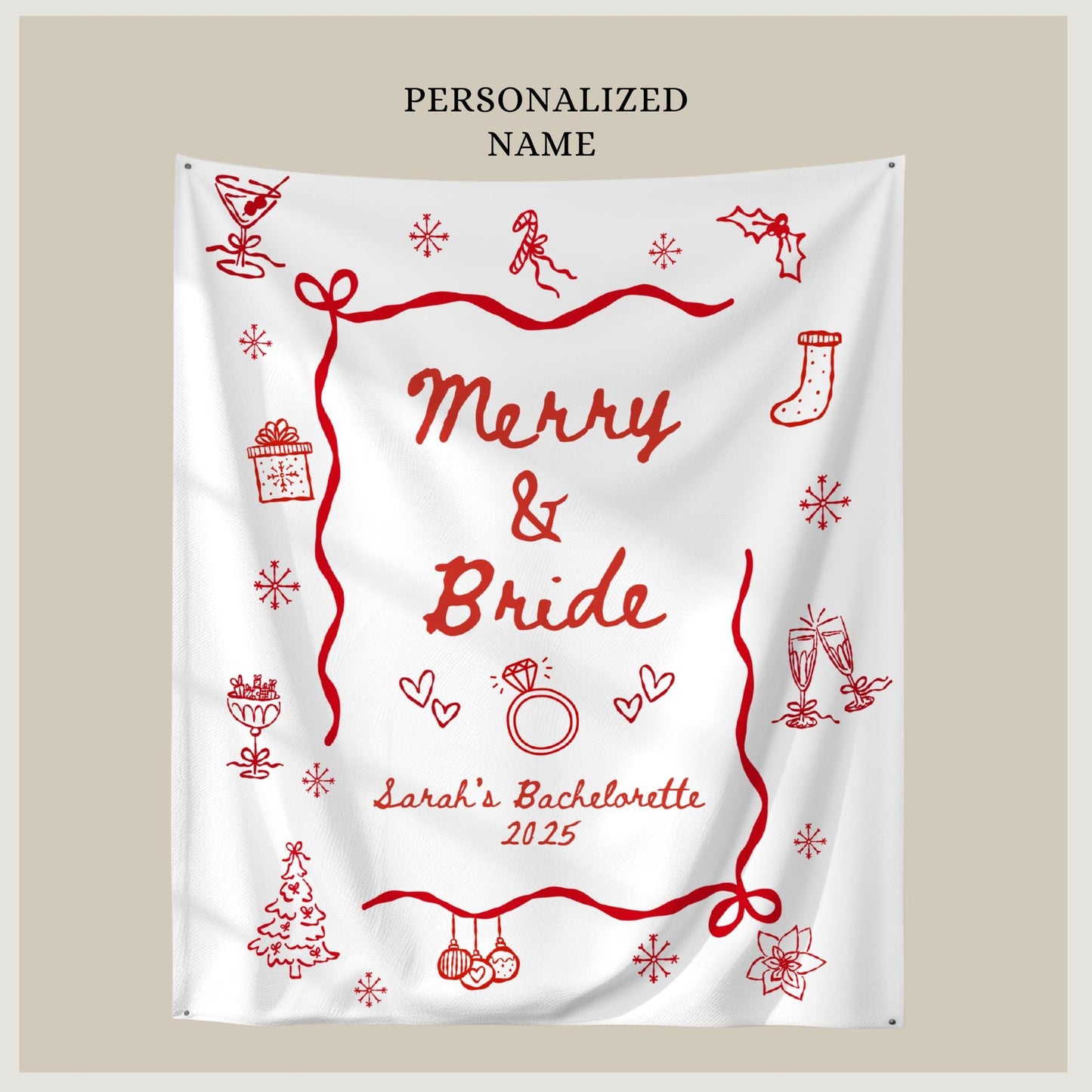 Merry and Bride Bachelorette Banner, Christmas Celebration Decor, Bridal Shower Party Supplies, Wedding Ideas