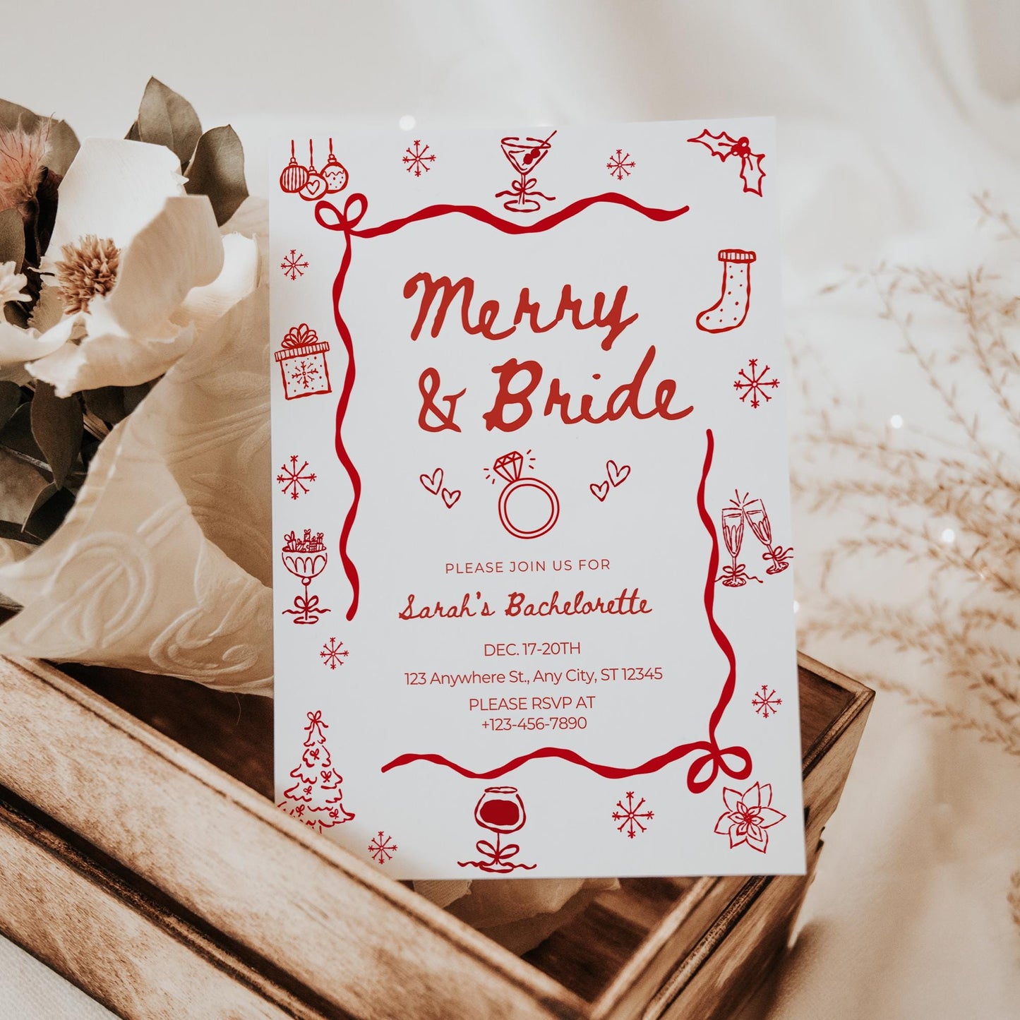 Merry and Bride Bachelorette Invitation Template Editable Christmas Bridal Shower Invite Christmas Party Itinerary Christmas Party Ideas