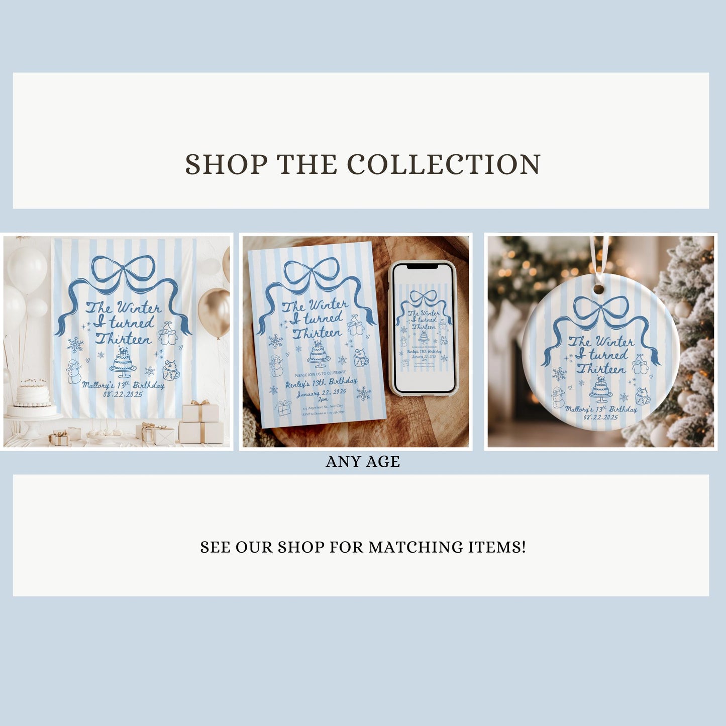 The Winter I turned 14 Birthday Welcome Sign Custom Party Photo Collage Christmas Birthday Template Teen Girl Party Supplies Fourteen