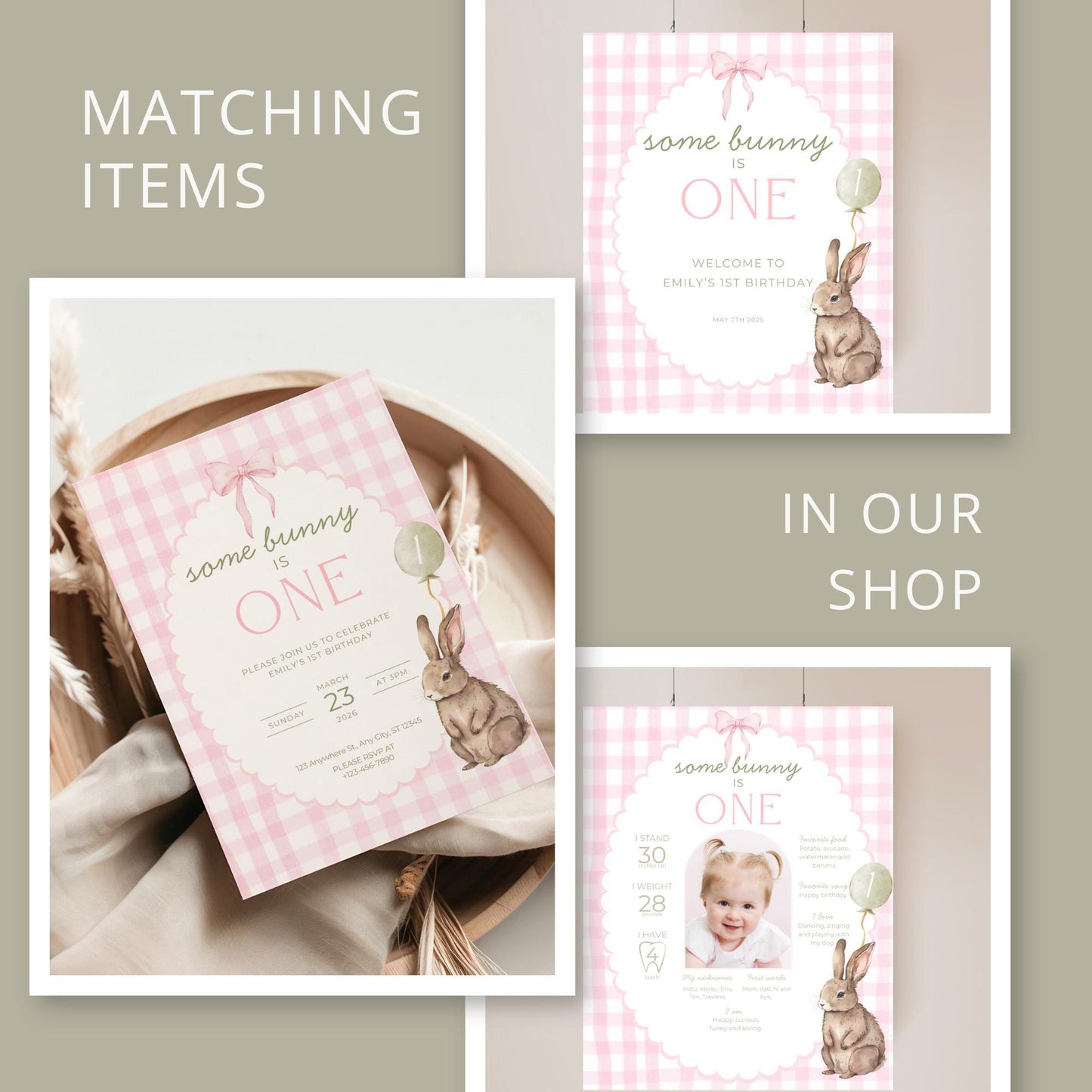 Some Bunny is One Birthday Editable Sign Bundle Bunny Themed first Birthday Premade signs Easter 1st birthday table signs Rabbit Party