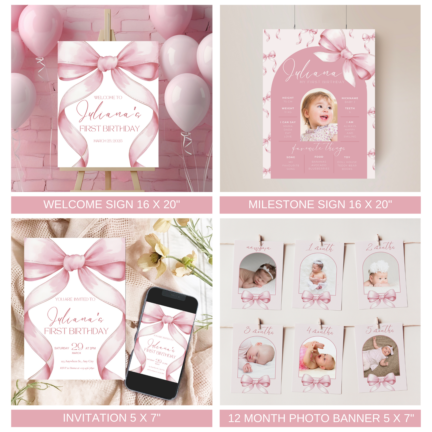 Pink Bow First Birthday Bundle