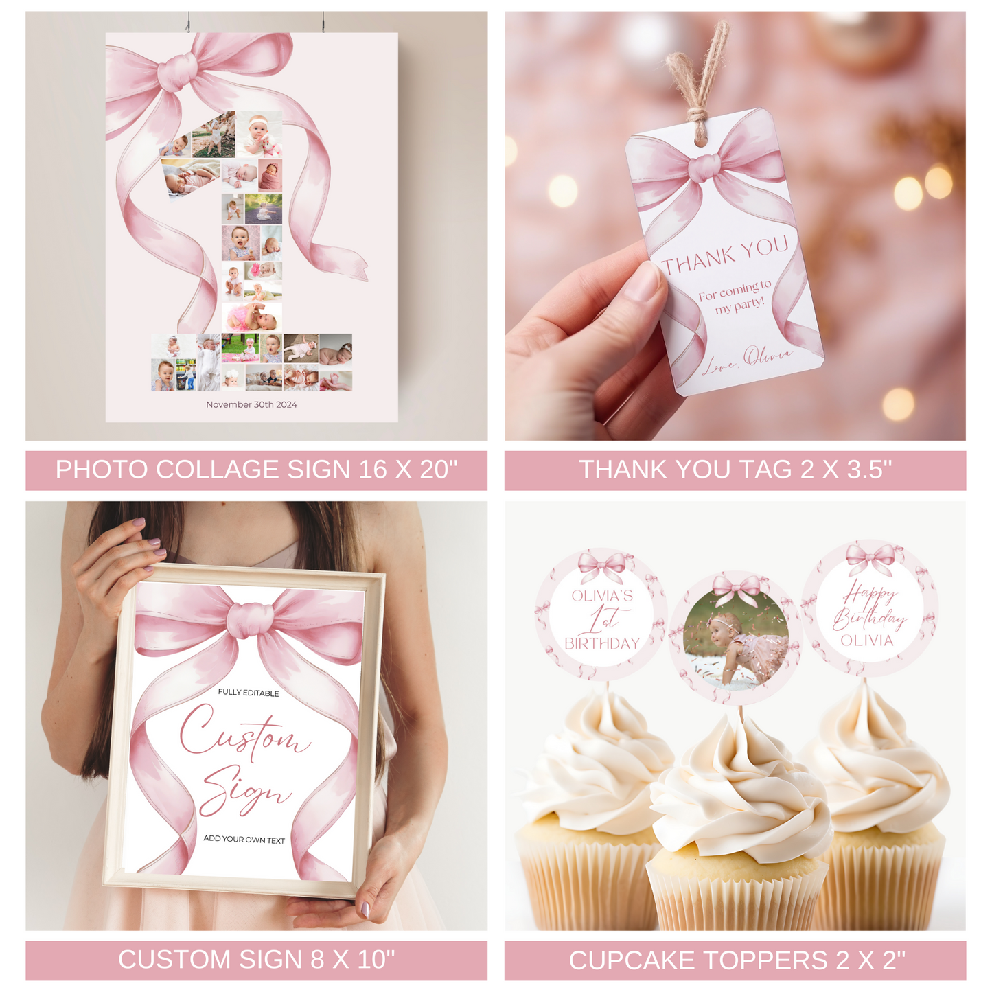 Pink Bow First Birthday Bundle