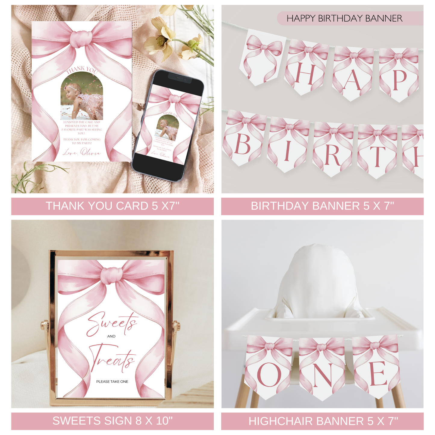 Pink Bow First Birthday Bundle