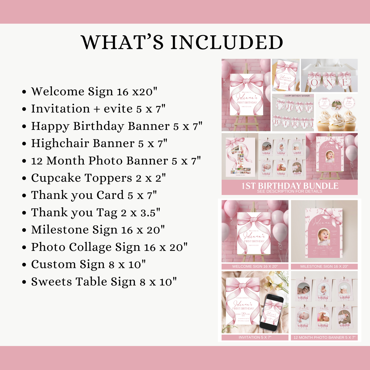 Pink Bow First Birthday Bundle